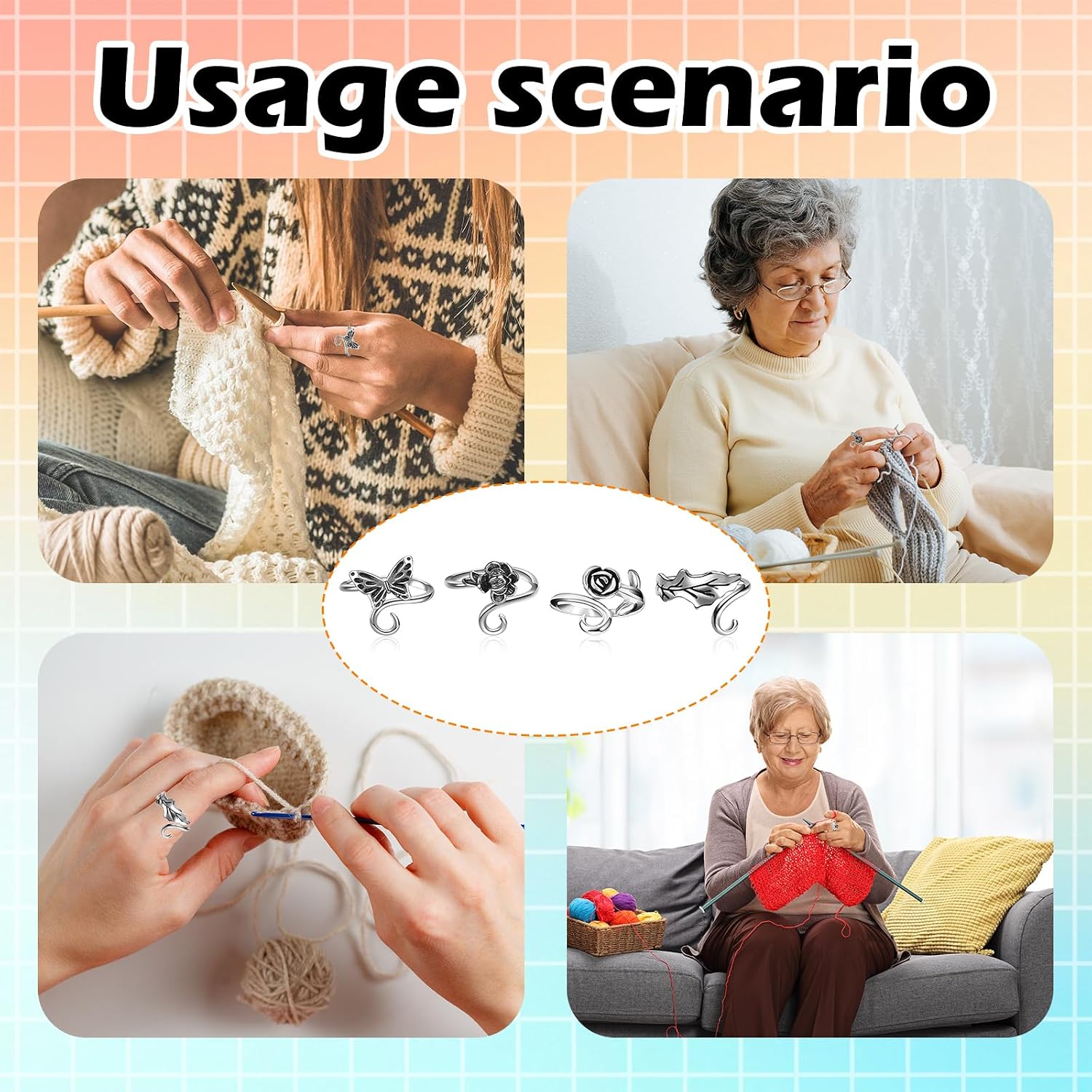 4pcs Knitting Crochet Loop Ring for Fingers Metal Open Yarn Guide Crochet Rings - view 5