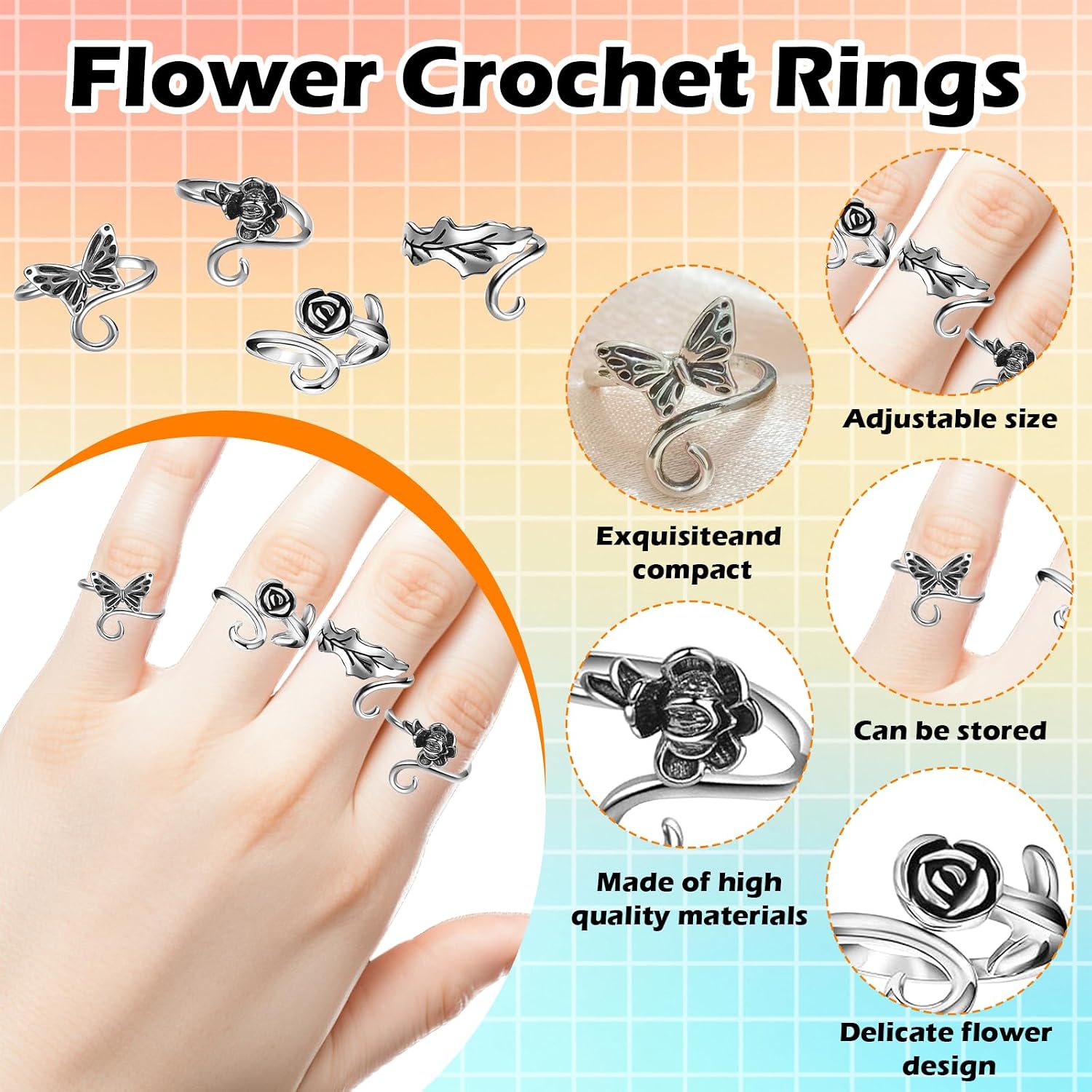4pcs Knitting Crochet Loop Ring for Fingers Metal Open Yarn Guide Crochet Rings - view 4