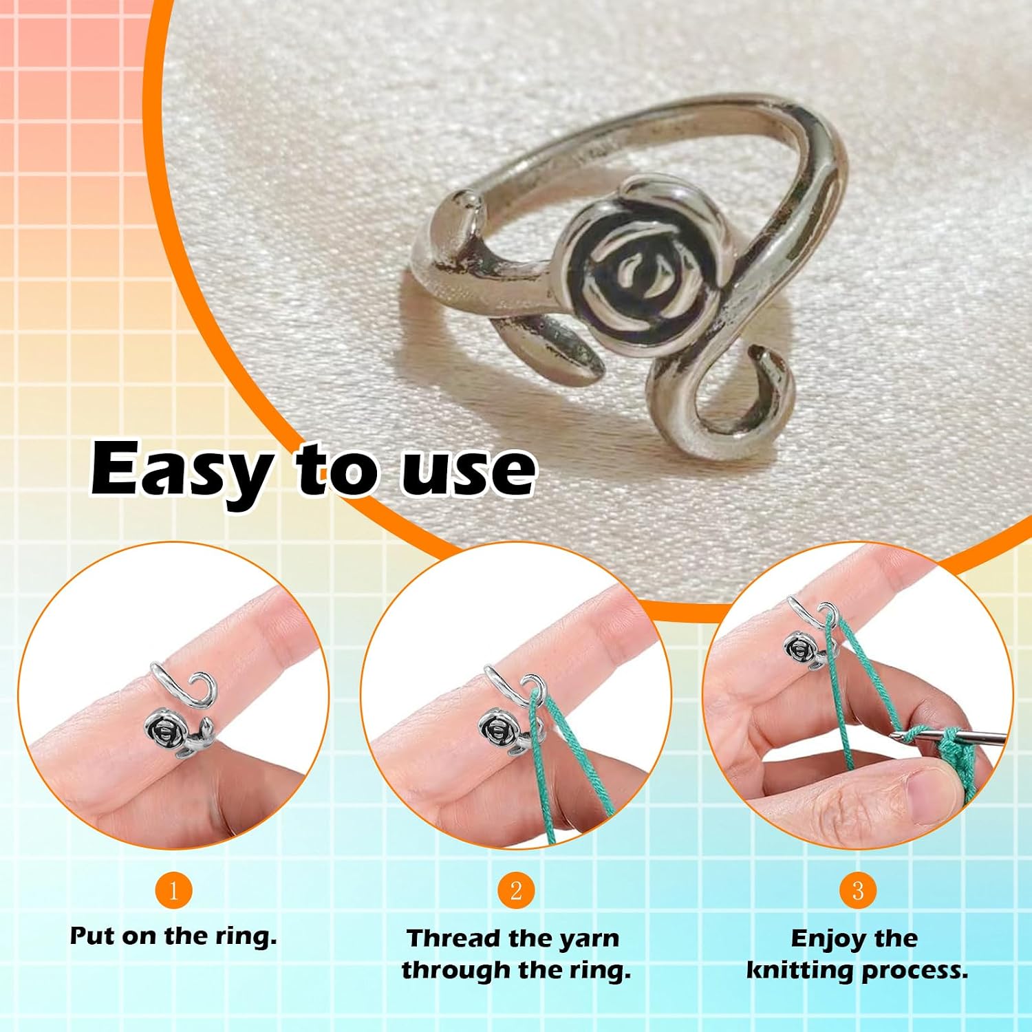 4pcs Knitting Crochet Loop Ring for Fingers Metal Open Yarn Guide Crochet Rings - view 3