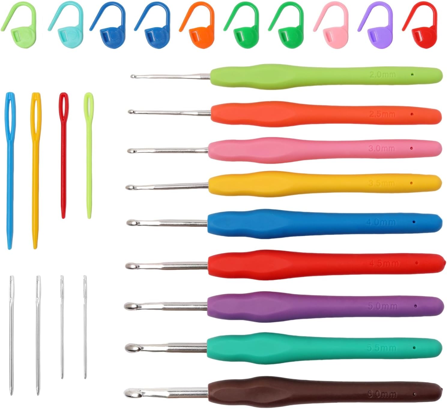 9PCS Ergonomic Crochet Hooks Set by Flickzo – Aluminum Crochet Hook Set with Soft Silicone Handles (2-6mm), Cr
