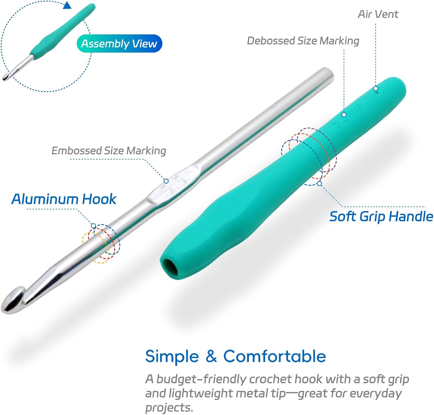 9PCS Ergonomic Crochet Hooks Set by Flickzo – Aluminum Crochet Hook Set with Soft Silicone Handles (2-6mm), Cr - view 2