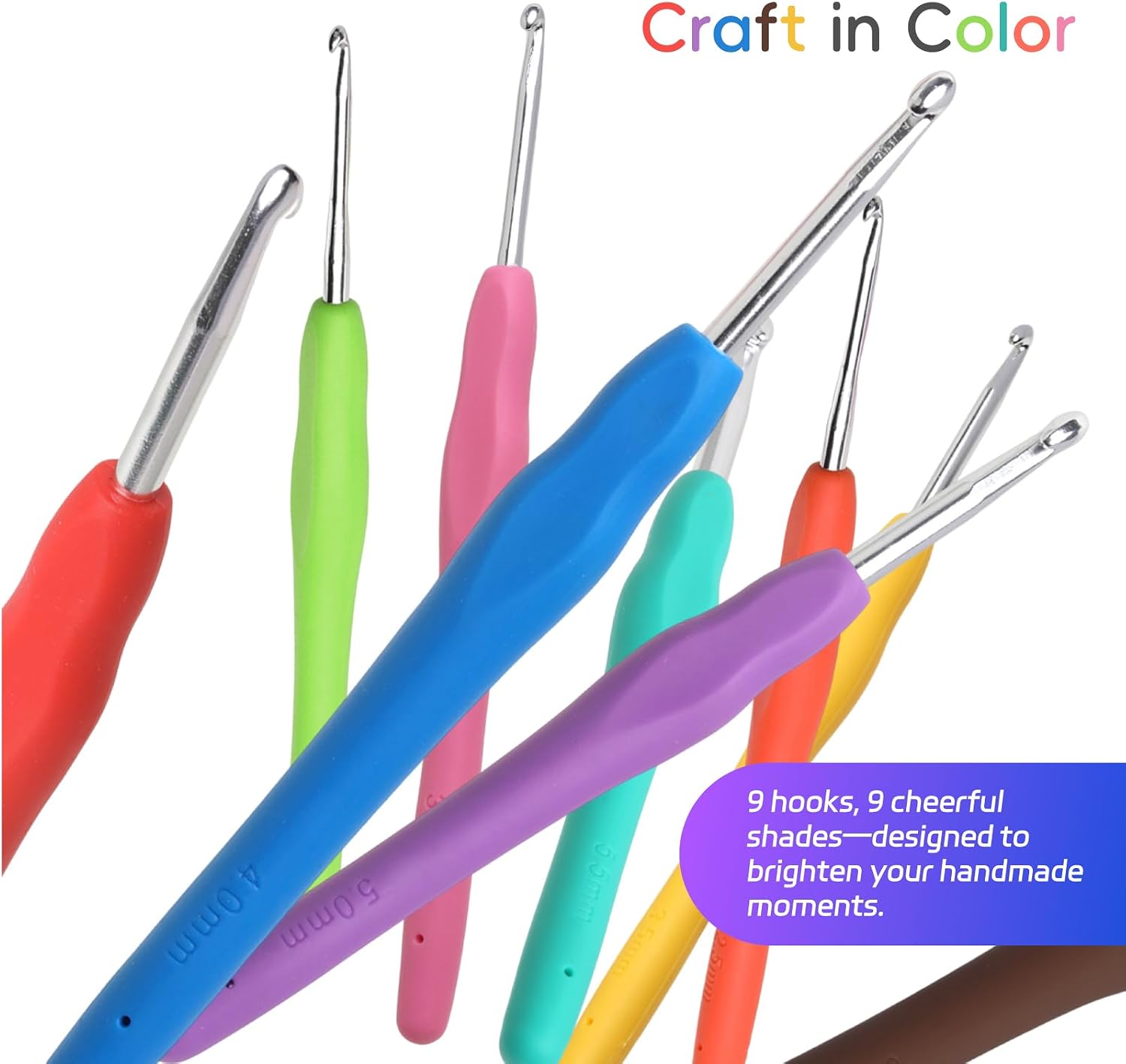 9PCS Ergonomic Crochet Hooks Set by Flickzo – Aluminum Crochet Hook Set with Soft Silicone Handles (2-6mm), Cr - view 6