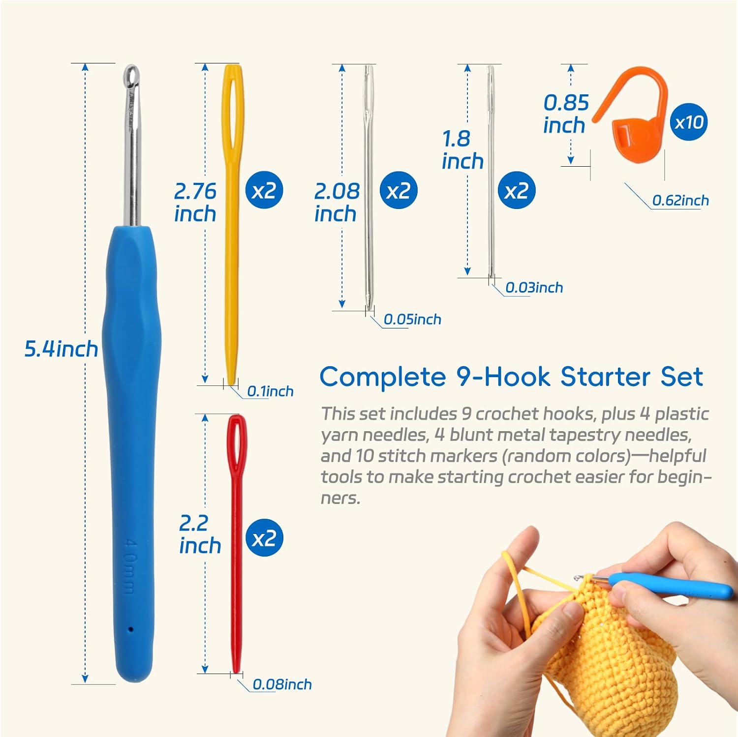 9PCS Ergonomic Crochet Hooks Set by Flickzo – Aluminum Crochet Hook Set with Soft Silicone Handles (2-6mm), Cr - view 3