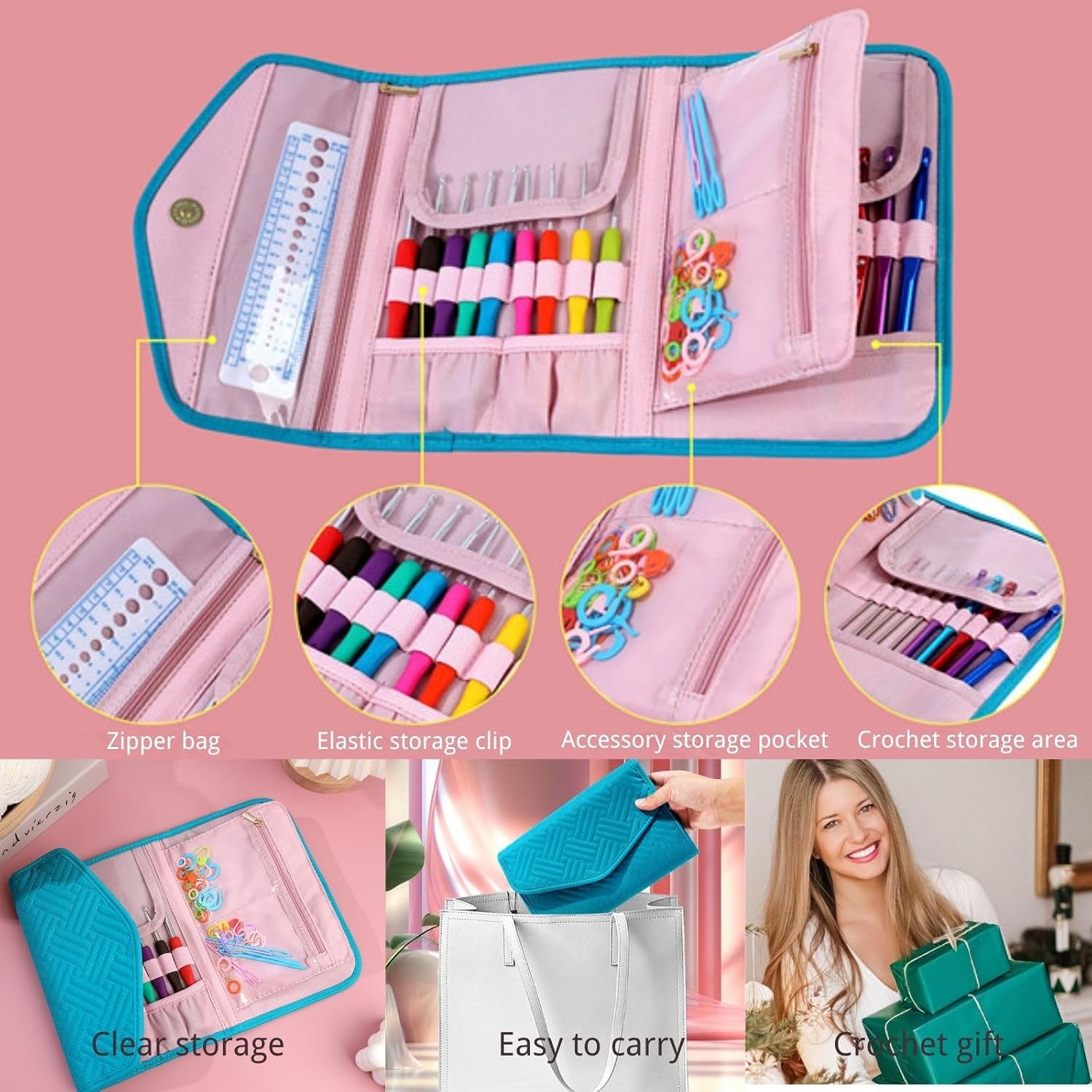 Blingcute Ergonomic Crochet Hook Set with Case, 82 PCS Crochet Starter Kit (0.6u201310mm), Aluminum Hooks wit - view 7