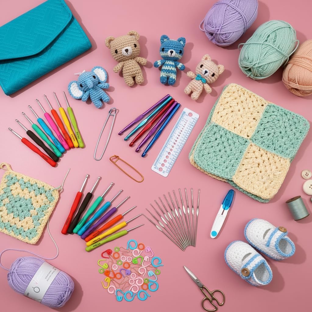 Blingcute Ergonomic Crochet Hook Set with Case, 82 PCS Crochet Starter Kit (0.6u201310mm), Aluminum Hooks wit - view 2