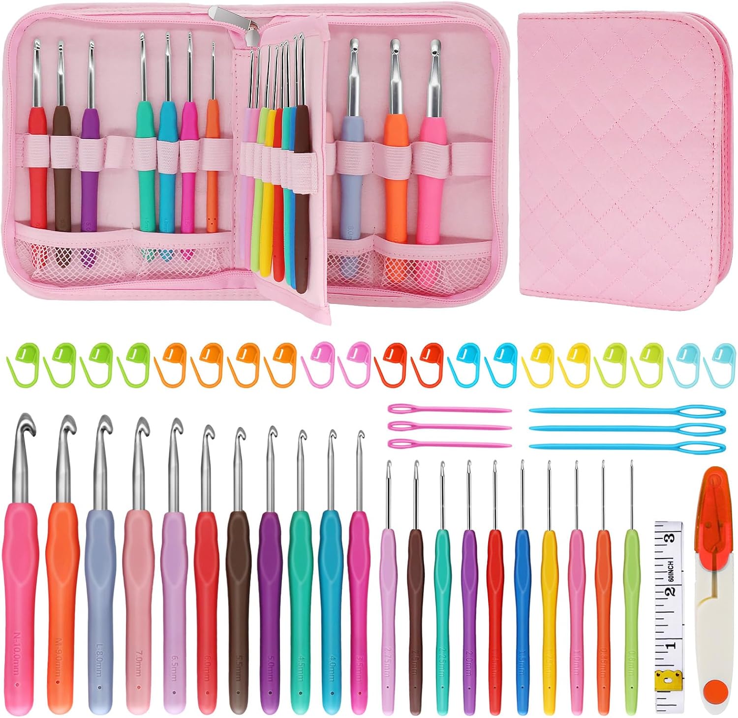 Blingcute Ergonomic Crochet Hook Set with Case, 82 PCS Crochet Starter Kit (0.6u201310mm), Aluminum Hooks wit - view 10