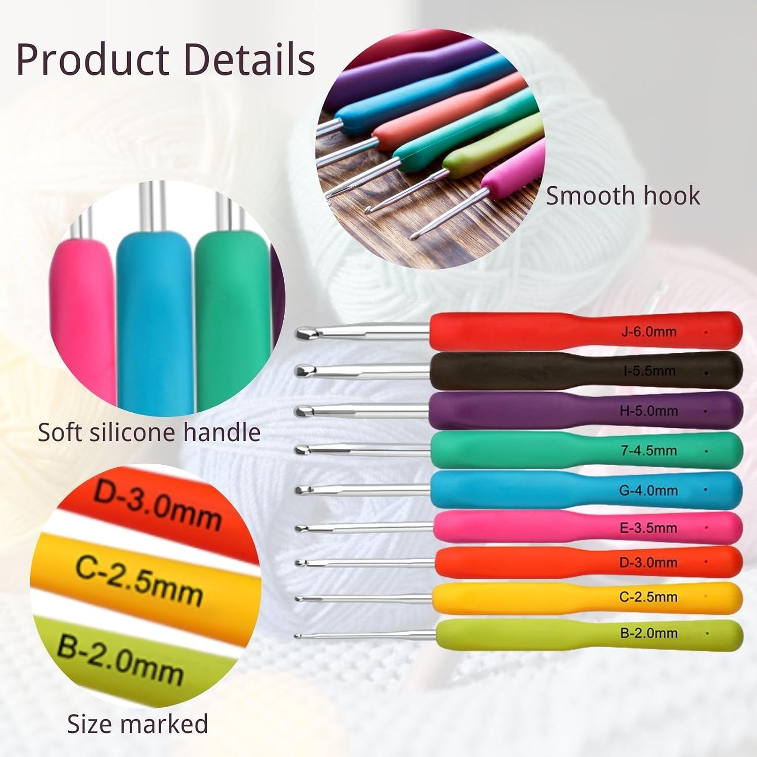 Blingcute Ergonomic Crochet Hook Set with Case, 82 PCS Crochet Starter Kit (0.6u201310mm), Aluminum Hooks wit - view 3