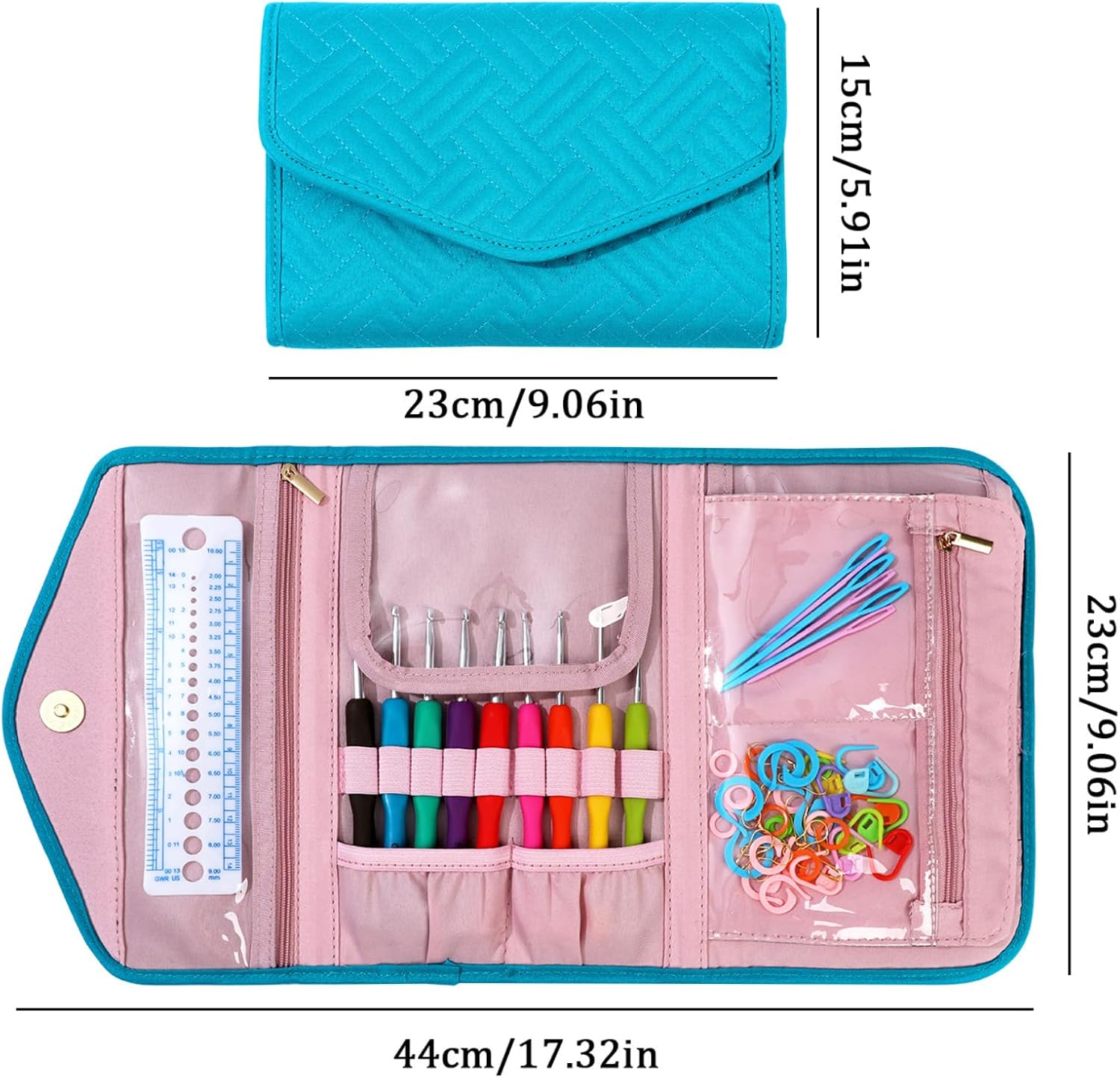 Blingcute Ergonomic Crochet Hook Set with Case, 82 PCS Crochet Starter Kit (0.6u201310mm), Aluminum Hooks wit - view 6