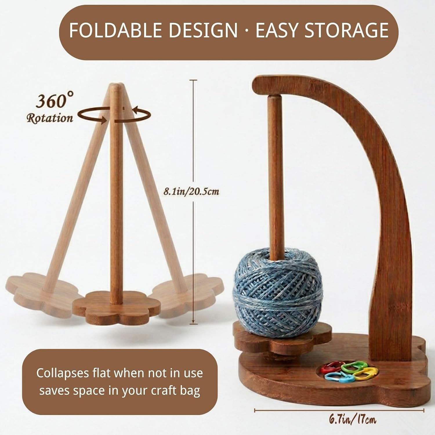 Blingcute Wooden Yarn Holder, 360° Rotating Stand for Crochet and Knitting | Bear-Shaped Yarn Stand, Anti-Tang - view 3