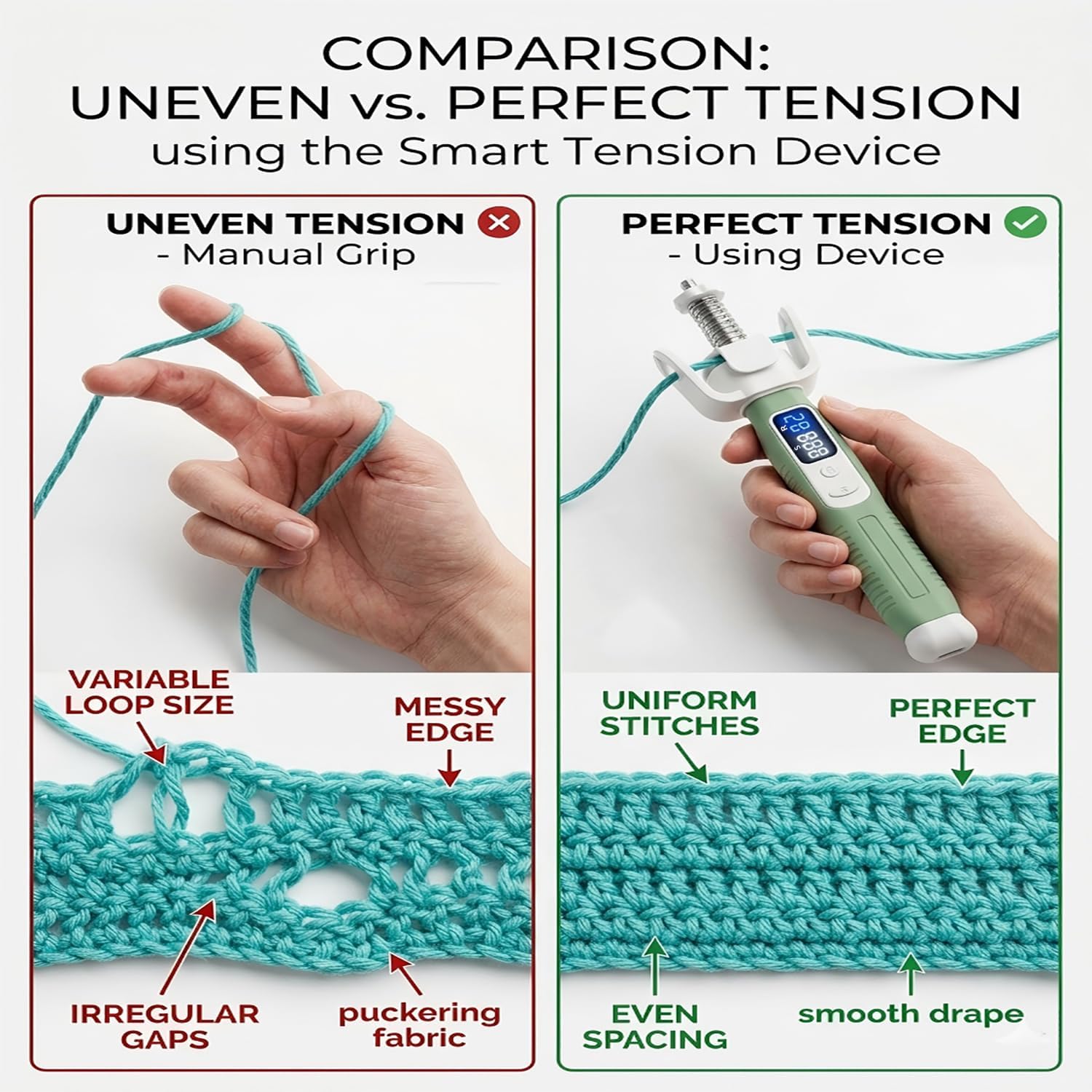 Crochet Tension Tool with Row & Stitch Counter, 2-in-1 Yarn Guide Regulator, Ergonomic for Arthritis Hands & B - view 2