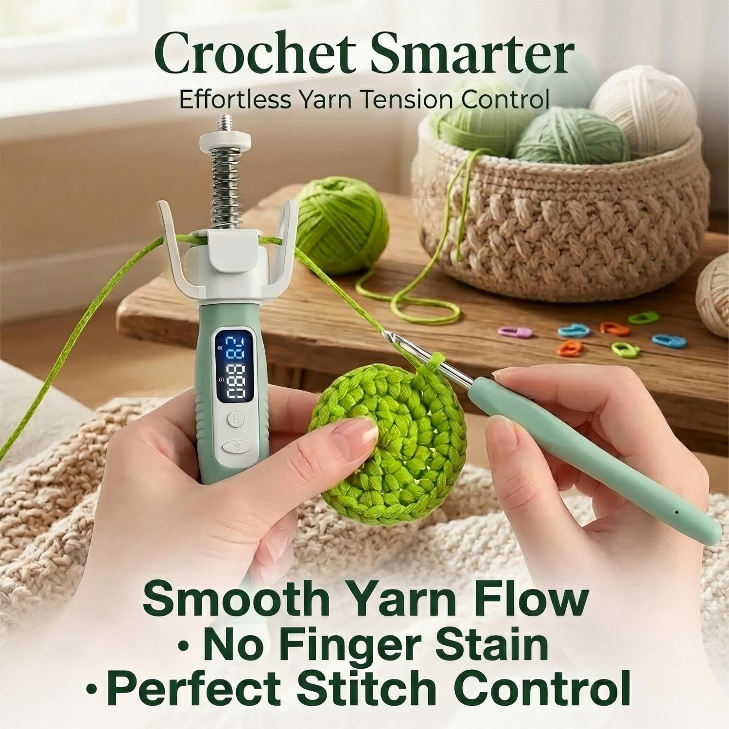Crochet Tension Tool with Row & Stitch Counter, 2-in-1 Yarn Guide Regulator, Ergonomic for Arthritis Hands & B - view 5