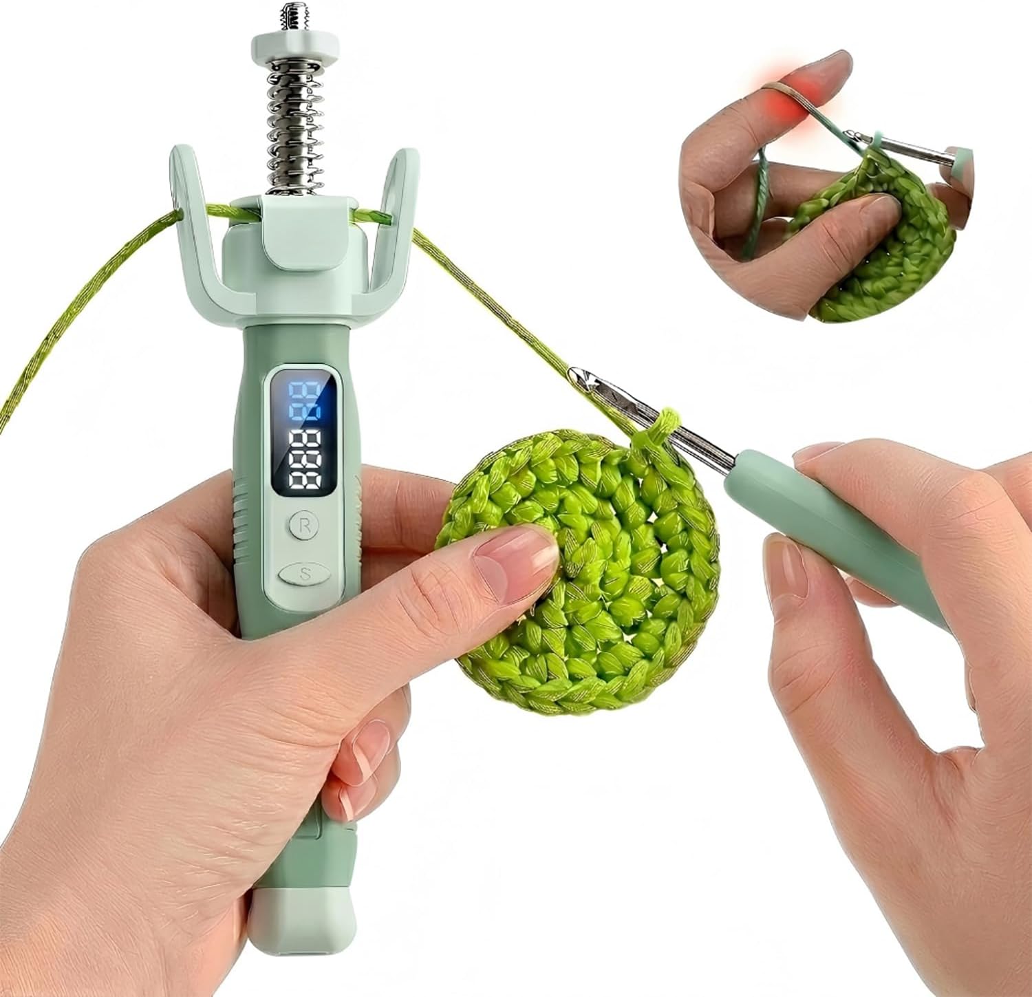 Crochet Tension Tool with Row & Stitch Counter, 2-in-1 Yarn Guide Regulator, Ergonomic for Arthritis Hands & B