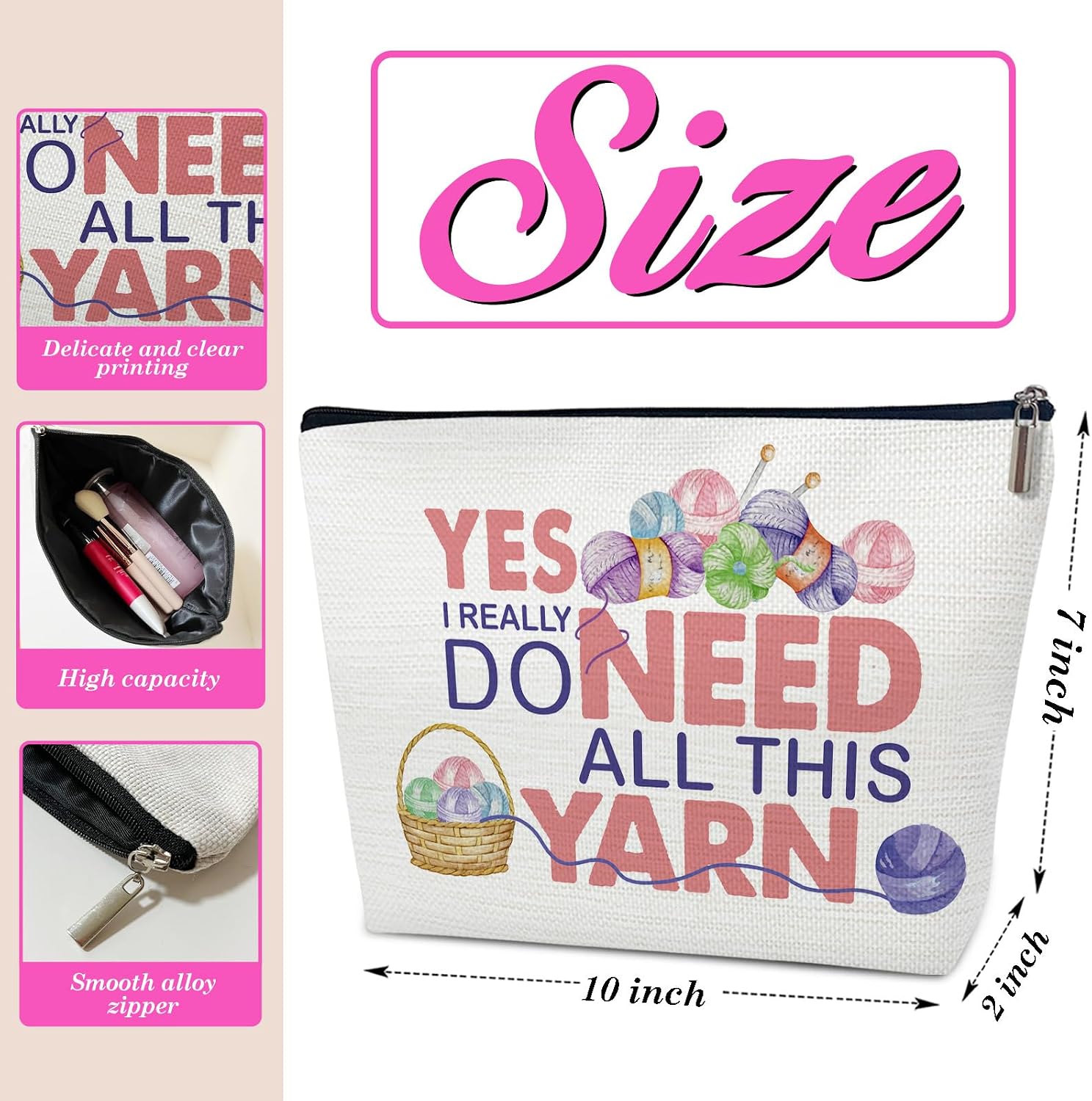 ELSGFHSU Crocheting Gifts for Women, Yarn Makeup Bag | Canvas Knitting Cosmetic bag, Yes I Really Do Need All  - view 3