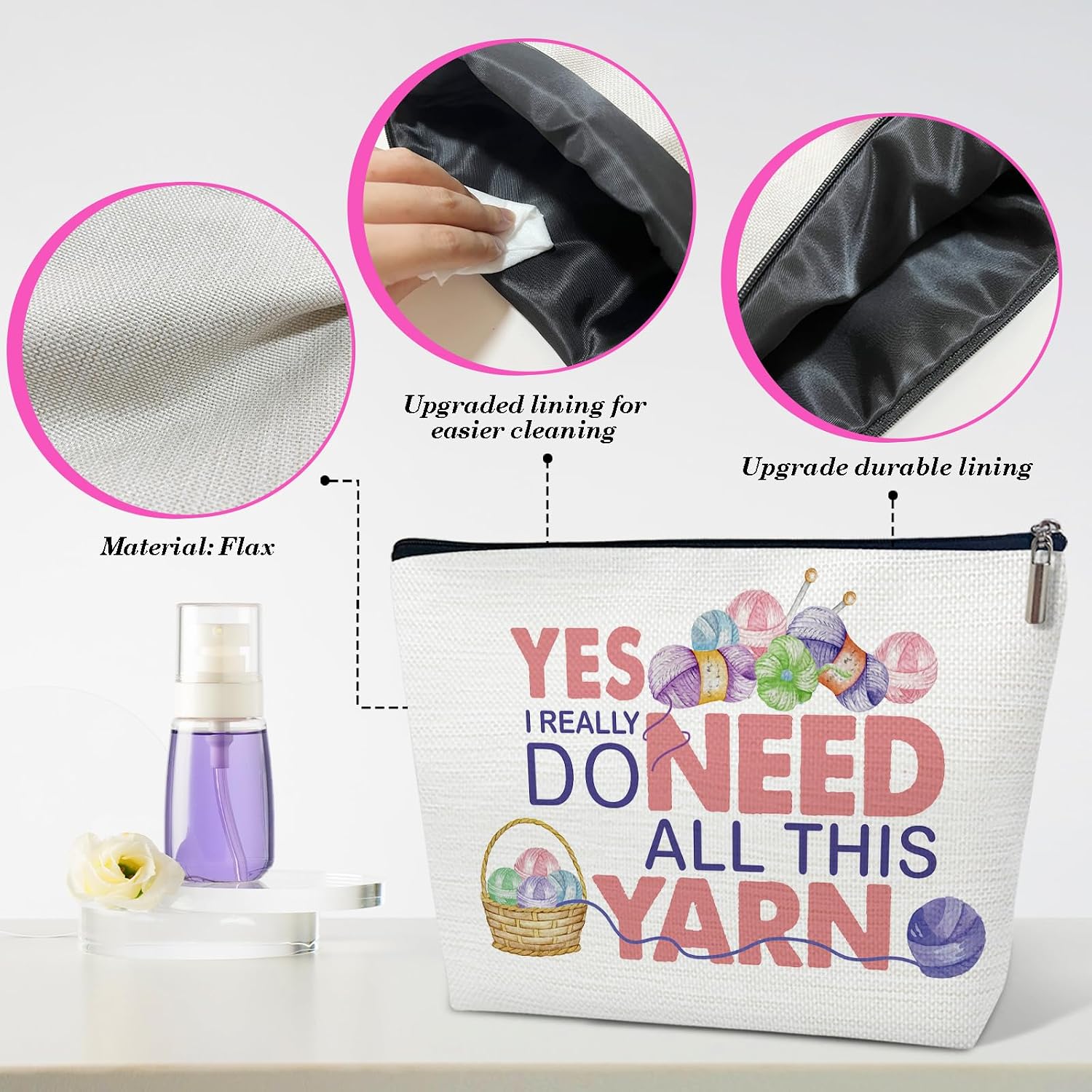 ELSGFHSU Crocheting Gifts for Women, Yarn Makeup Bag | Canvas Knitting Cosmetic bag, Yes I Really Do Need All  - view 4