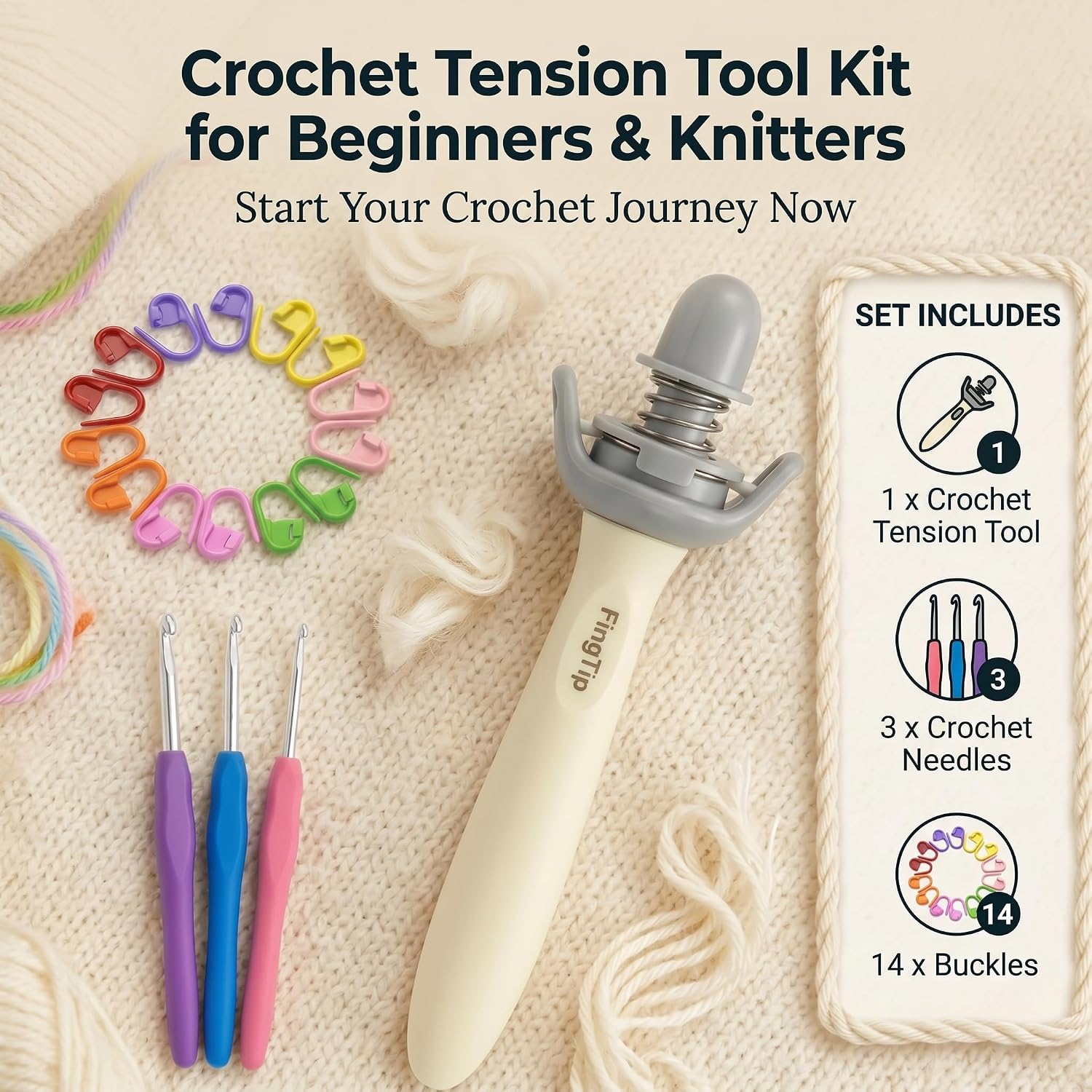 FingTip Crochet Tension Tool Kits for Beginner, Ergonomic Yarn Guide Holder, Comfort Grip Handle for Left & Ri - view 2