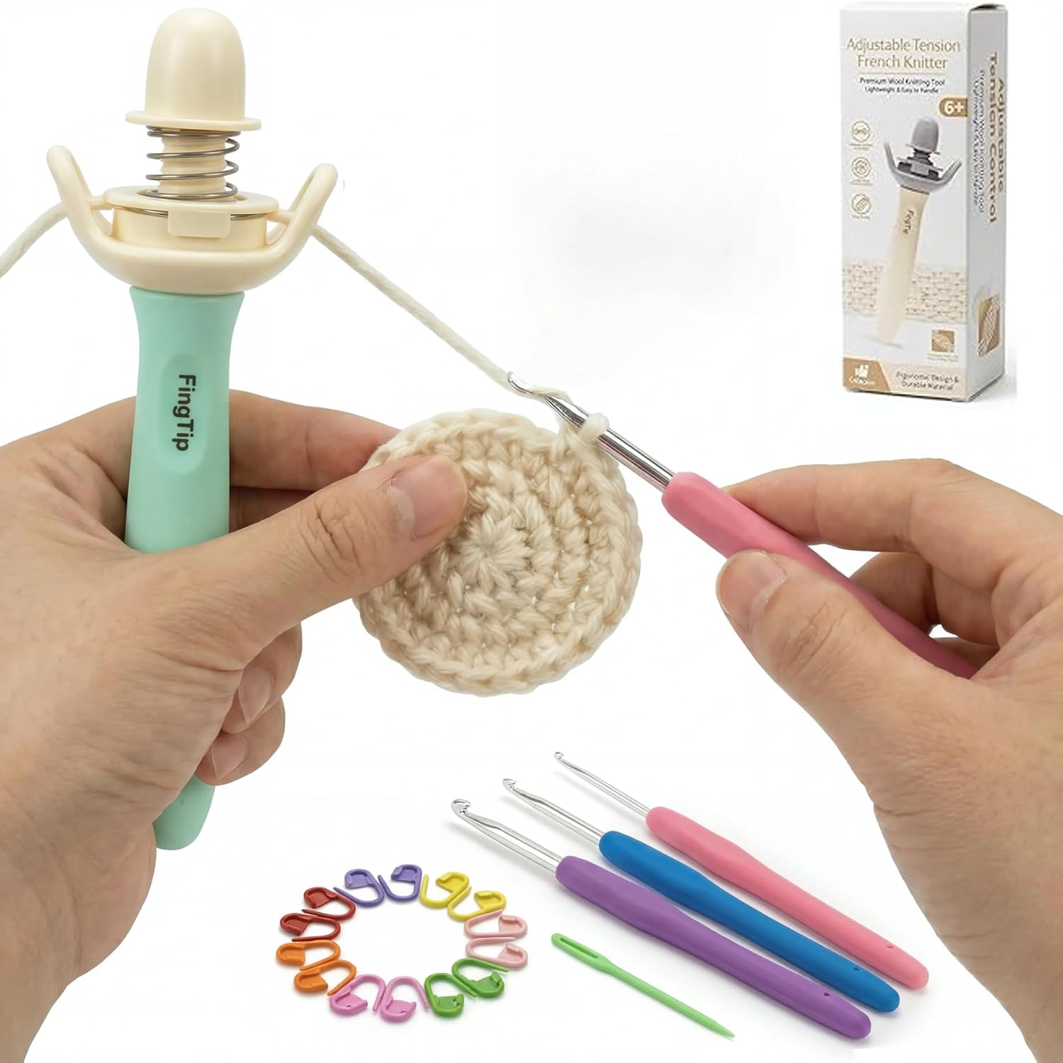 FingTip Crochet Tension Tool Kits for Beginner, Ergonomic Yarn Guide Holder, Comfort Grip Handle for Left & Ri - view 10