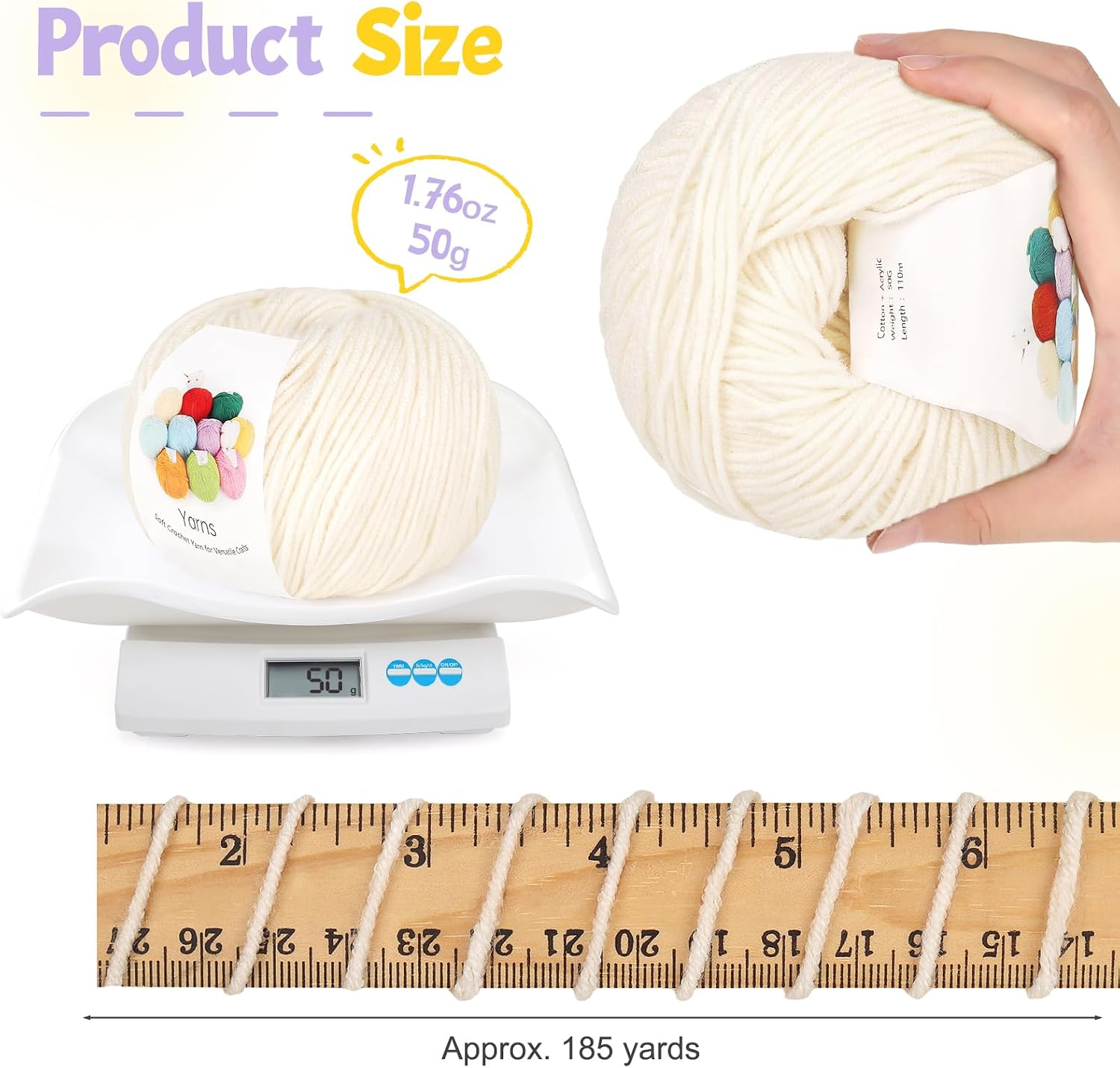 Katech Cotton Acrylic Blend Yarn for Crocheting-Crochet Yarn Set (Beige | 55% Cotton 45% Acrylic#3 DK (Light)- - view 3
