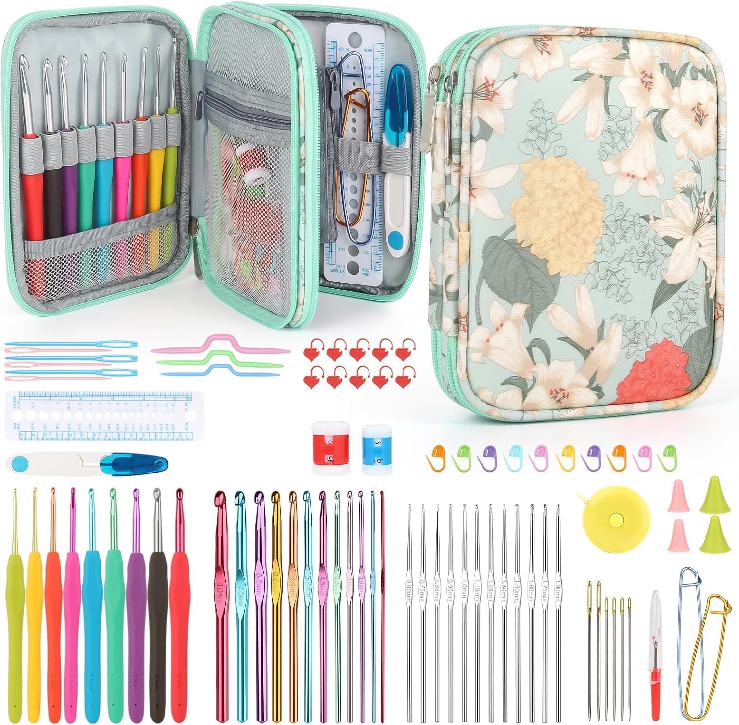Katech Crochet Hooks Set with Case, Ergonomic for Comfortable Crocheting | 85 Pcs Metal Crochet Needles and Co - view 13