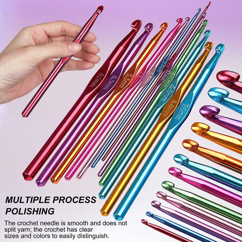 Katech Crochet Hooks Set with Case, Ergonomic for Comfortable Crocheting | 85 Pcs Metal Crochet Needles and Co - view 6