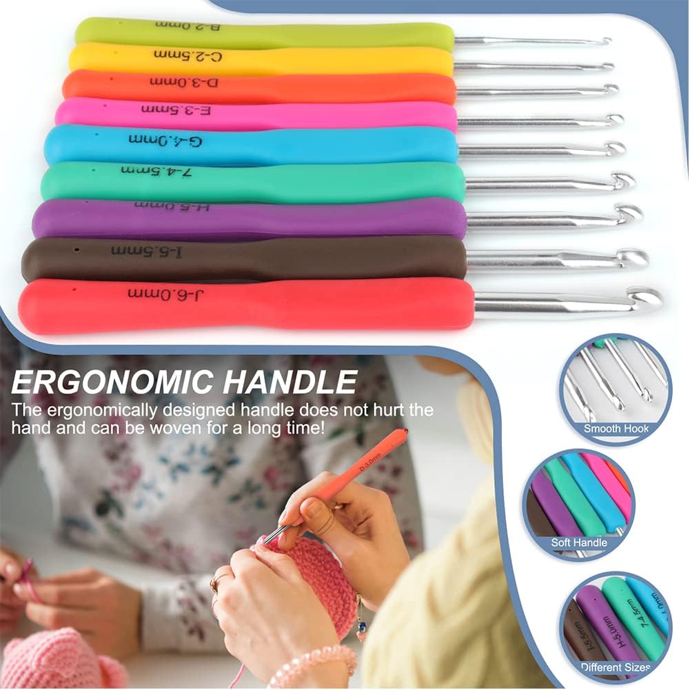 Katech Crochet Hooks Set with Case, Ergonomic for Comfortable Crocheting | 85 Pcs Metal Crochet Needles and Co - view 5