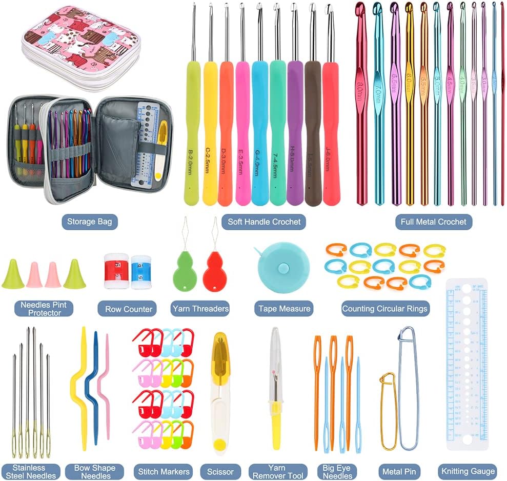 Katech Crochet Hooks Set with Case, Ergonomic for Comfortable Crocheting | 85 Pcs Metal Crochet Needles and Co - view 9