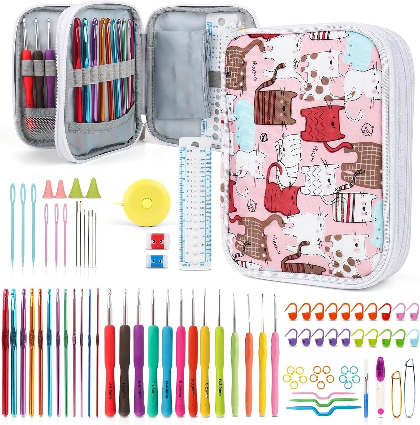 Katech Crochet Hooks Set with Case, Ergonomic for Comfortable Crocheting | 85 Pcs Metal Crochet Needles and Co - view 12