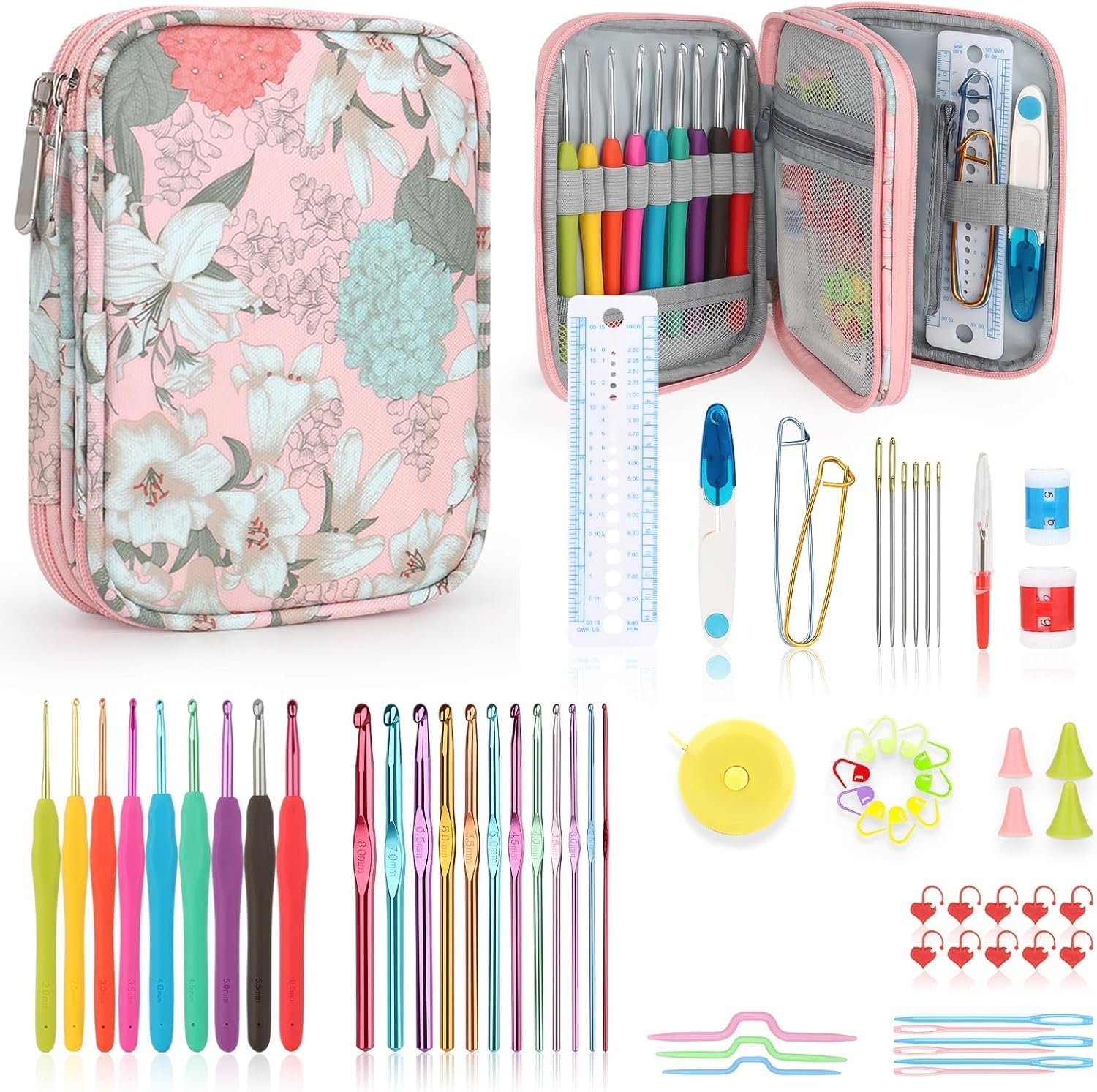 Katech Crochet Hooks Set with Case, Ergonomic for Comfortable Crocheting | 85 Pcs Metal Crochet Needles and Co - view 10