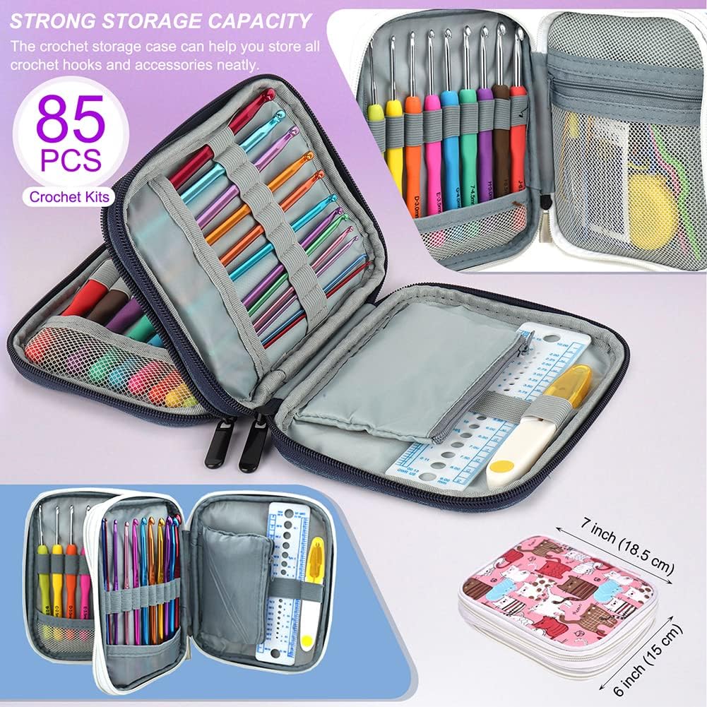 Katech Crochet Hooks Set with Case, Ergonomic for Comfortable Crocheting | 85 Pcs Metal Crochet Needles and Co - view 4