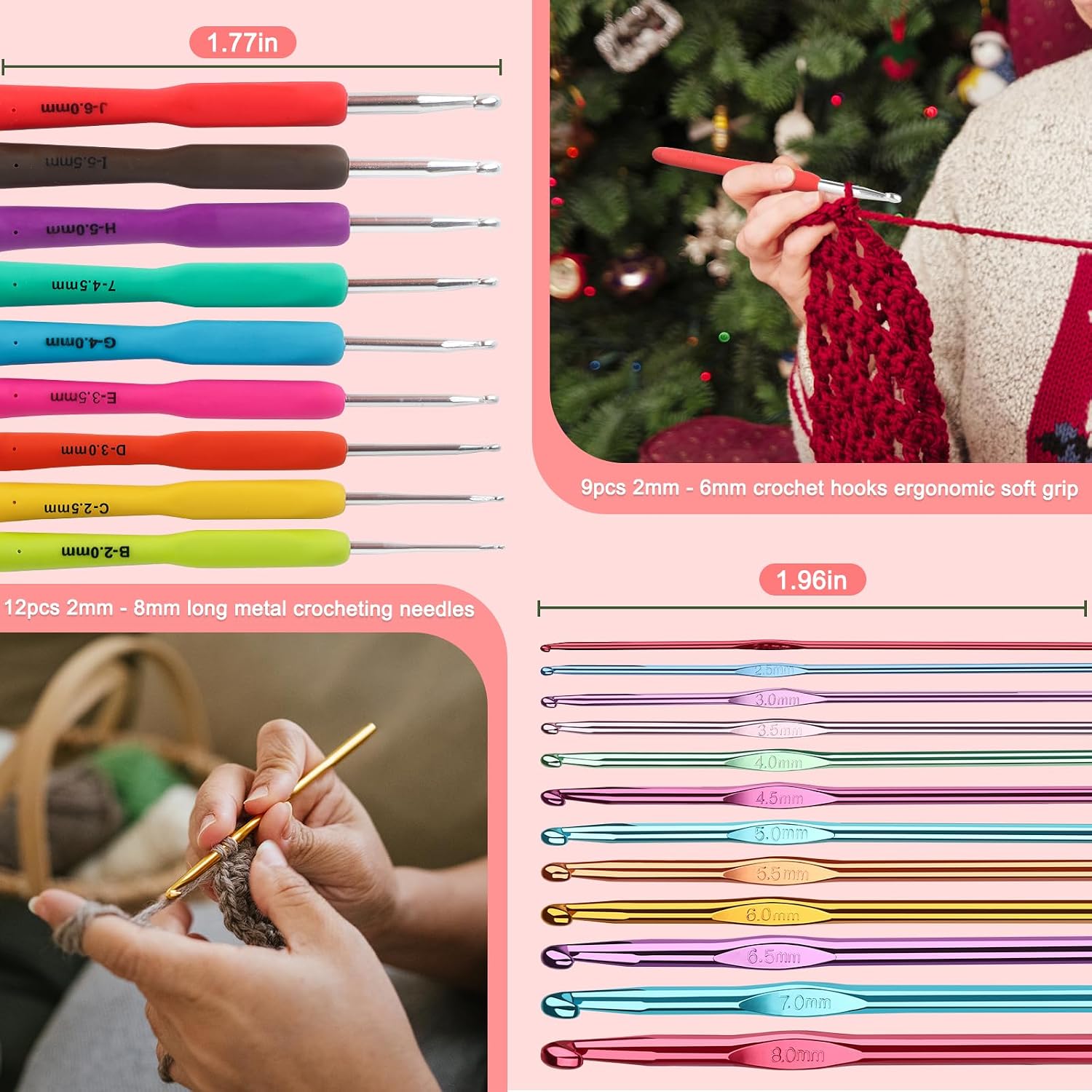 Katech Crochet Hooks Set with Case, Ergonomic for Comfortable Crocheting | 85 Pcs Metal Crochet Needles and Co - view 3