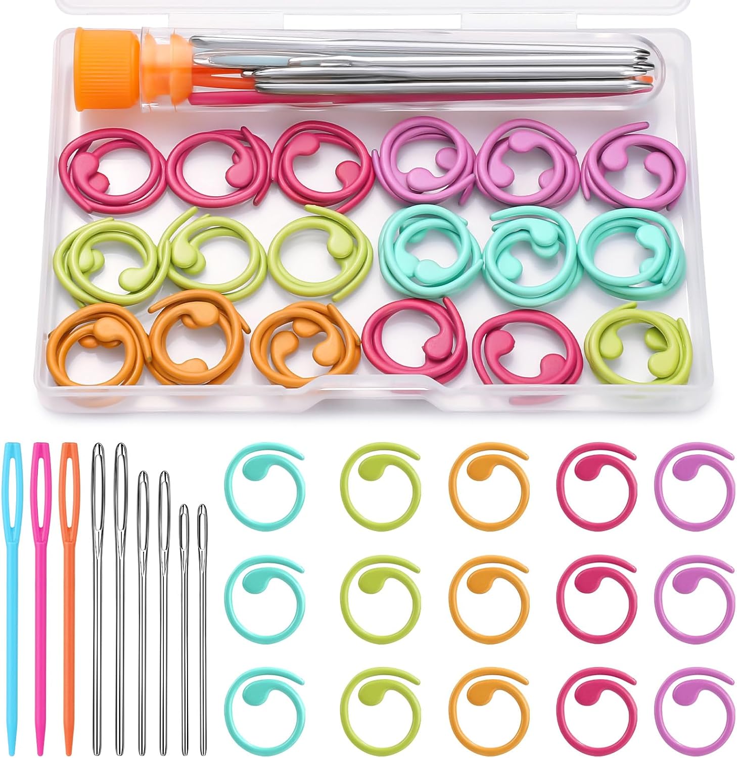 Lokunn 50 Pcs Metal Crochet Stitch Markers, 5 Colors Crochet Marker Ring | Spiral Metal Colorful Stitch Marker
