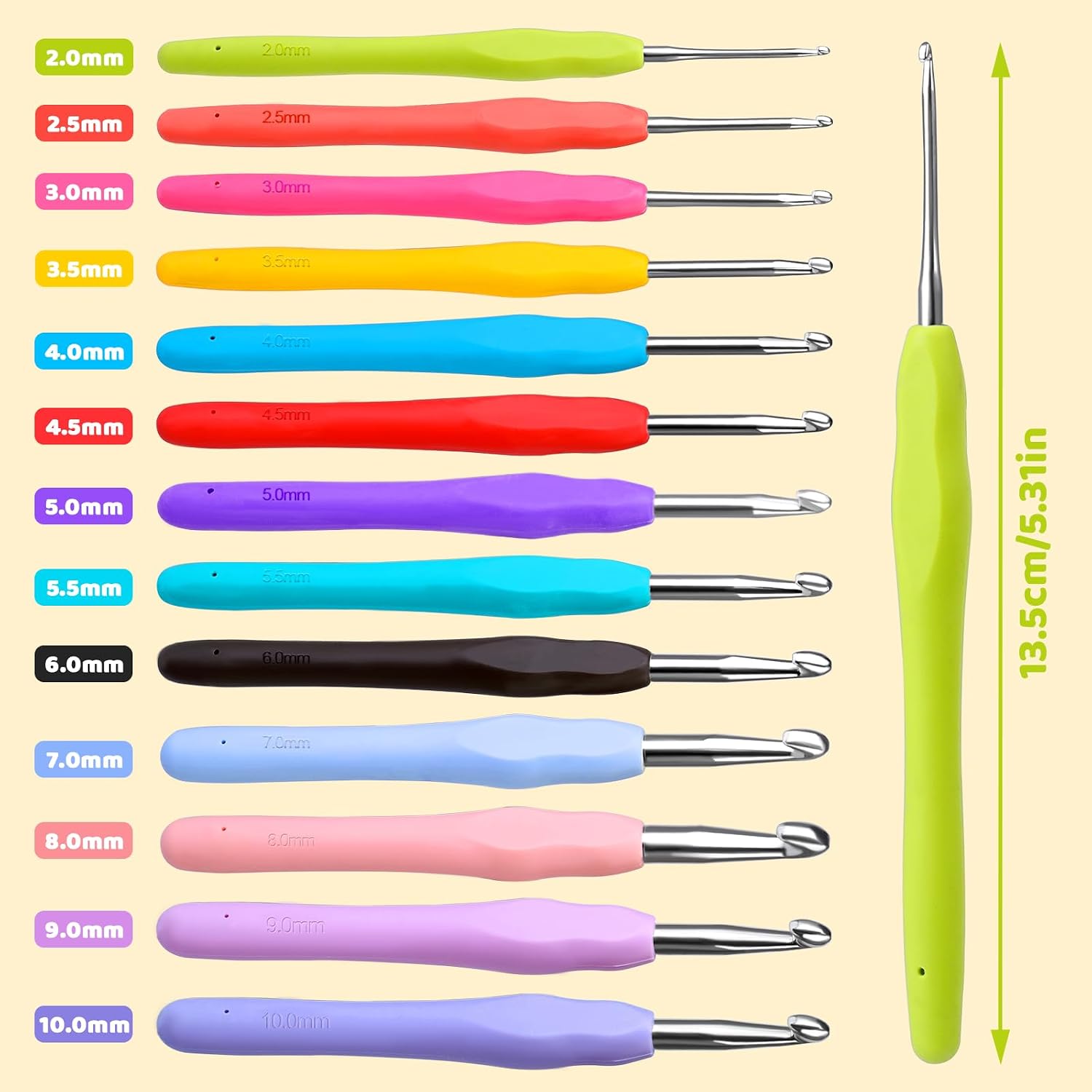 Mayboos 13 Pcs Crochet Hooks Set, 2mm(b)-10mm(n) Crochet Hooks Set | 38 Pack Ergonomic Crochet Hooks Set, Croc - view 2