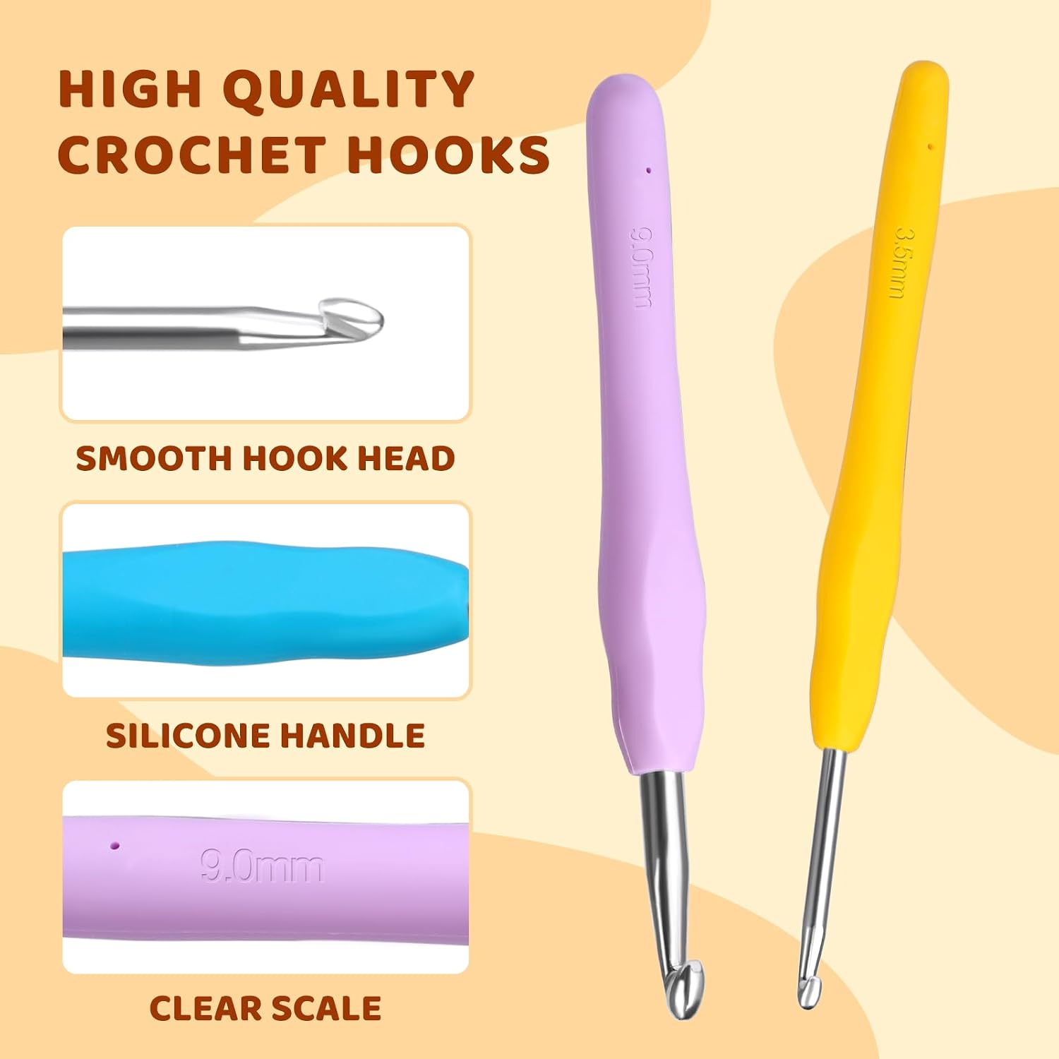 Mayboos 13 Pcs Crochet Hooks Set, 2mm(b)-10mm(n) Crochet Hooks Set | 38 Pack Ergonomic Crochet Hooks Set, Croc - view 3