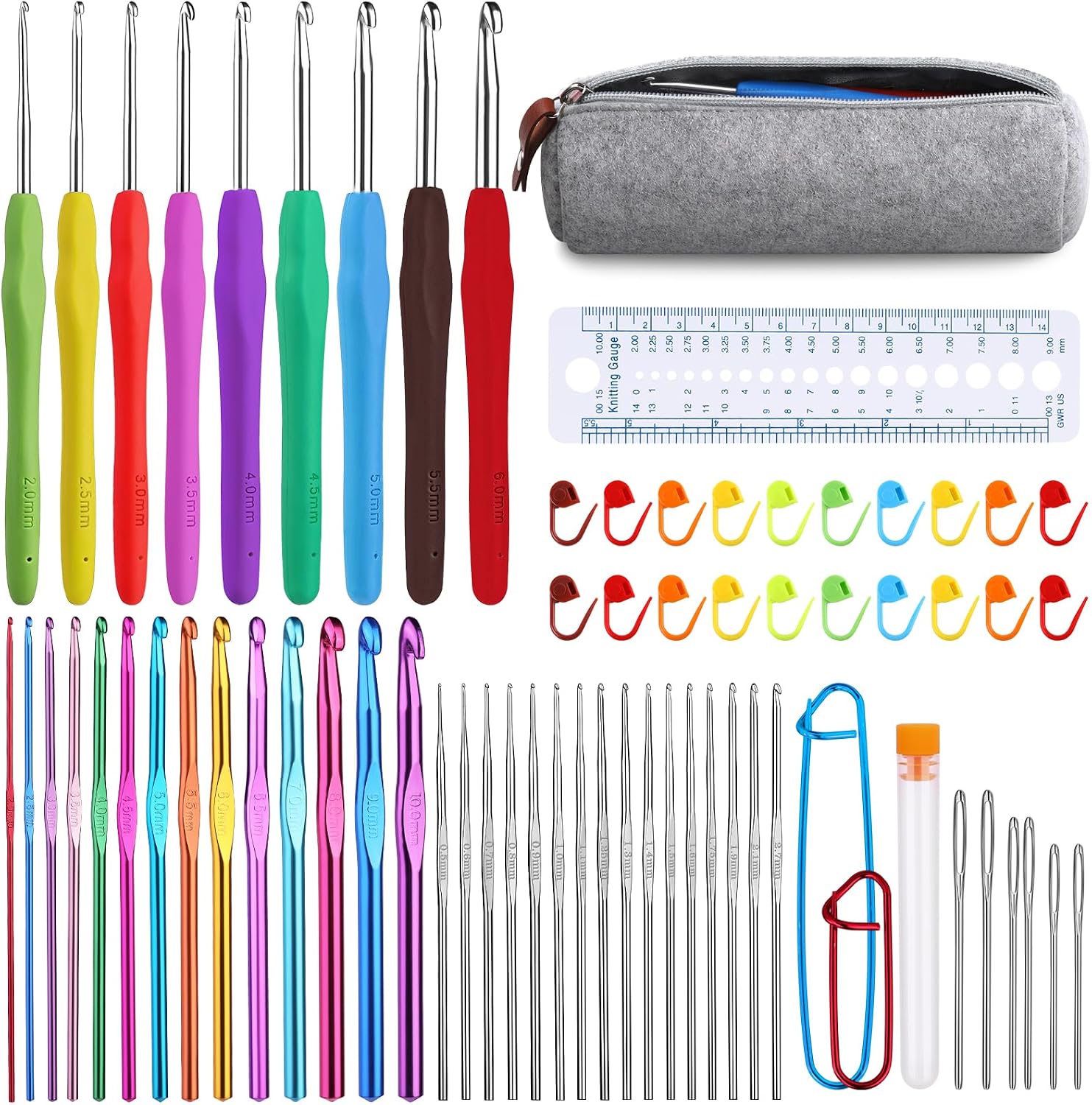 Mayboos 13 Pcs Crochet Hooks Set, 2mm(b)-10mm(n) Crochet Hooks Set | 38 Pack Ergonomic Crochet Hooks Set, Croc - view 8