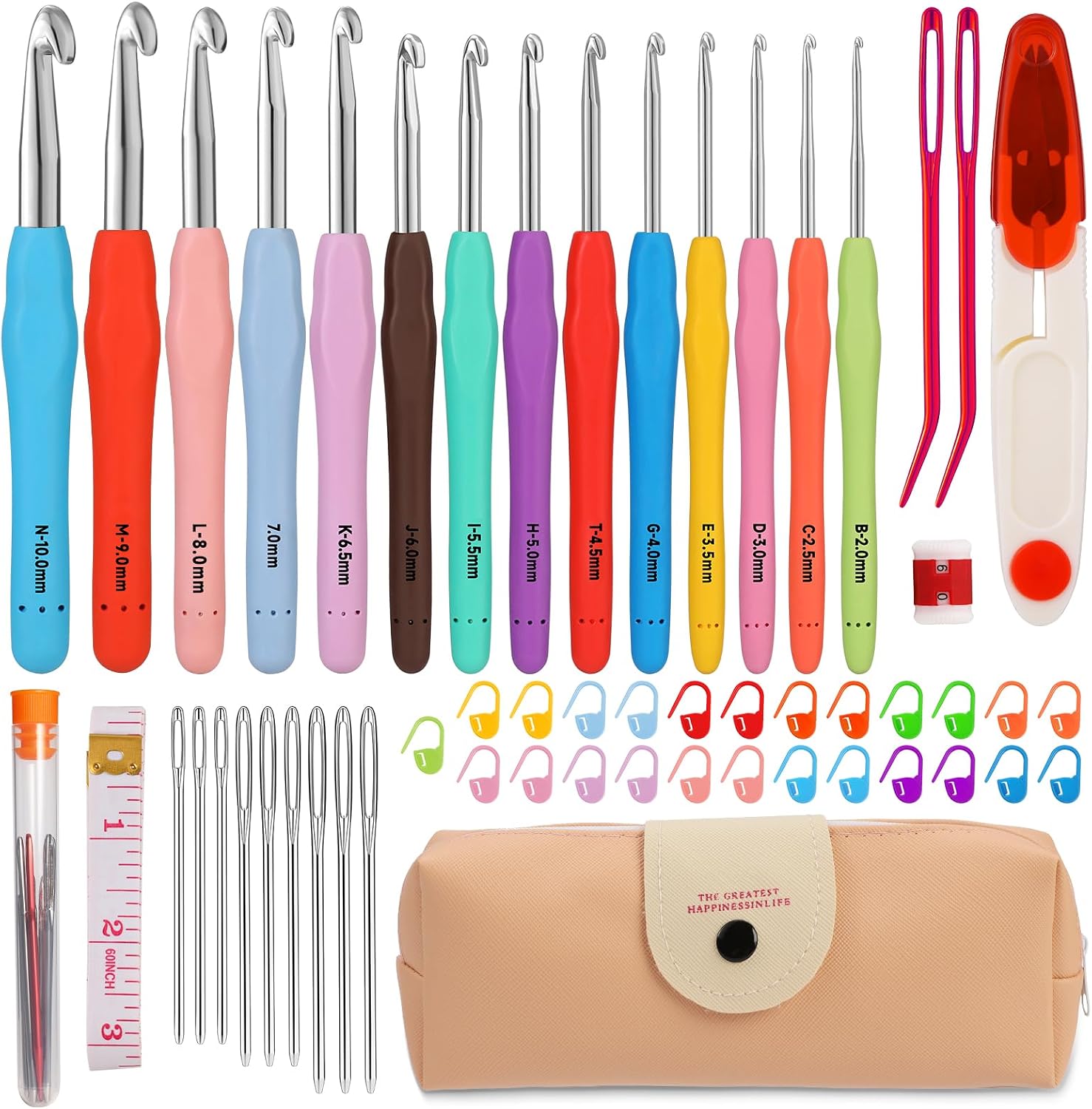 Mayboos 13 Pcs Crochet Hooks Set, 2mm(b)-10mm(n) Crochet Hooks Set | 38 Pack Ergonomic Crochet Hooks Set, Croc - view 11