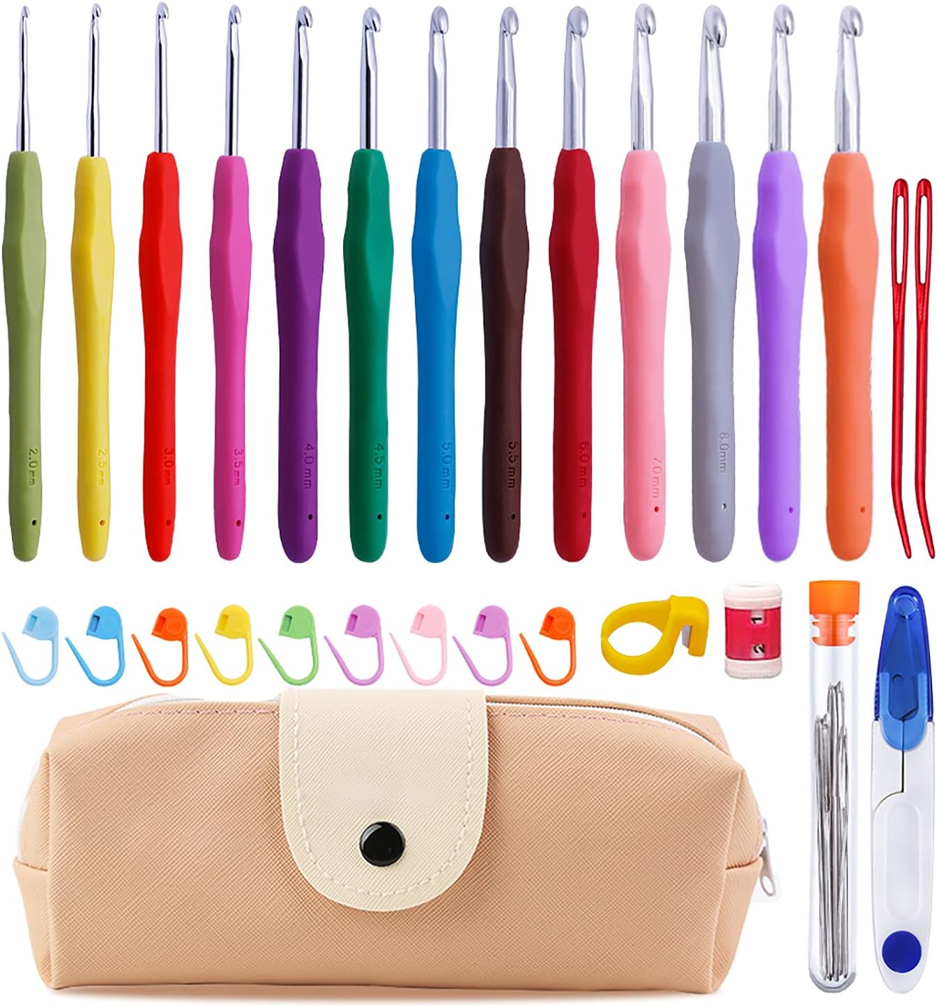 Mayboos 13 Pcs Crochet Hooks Set, 2mm(b)-10mm(n) Crochet Hooks Set | 38 Pack Ergonomic Crochet Hooks Set, Croc
