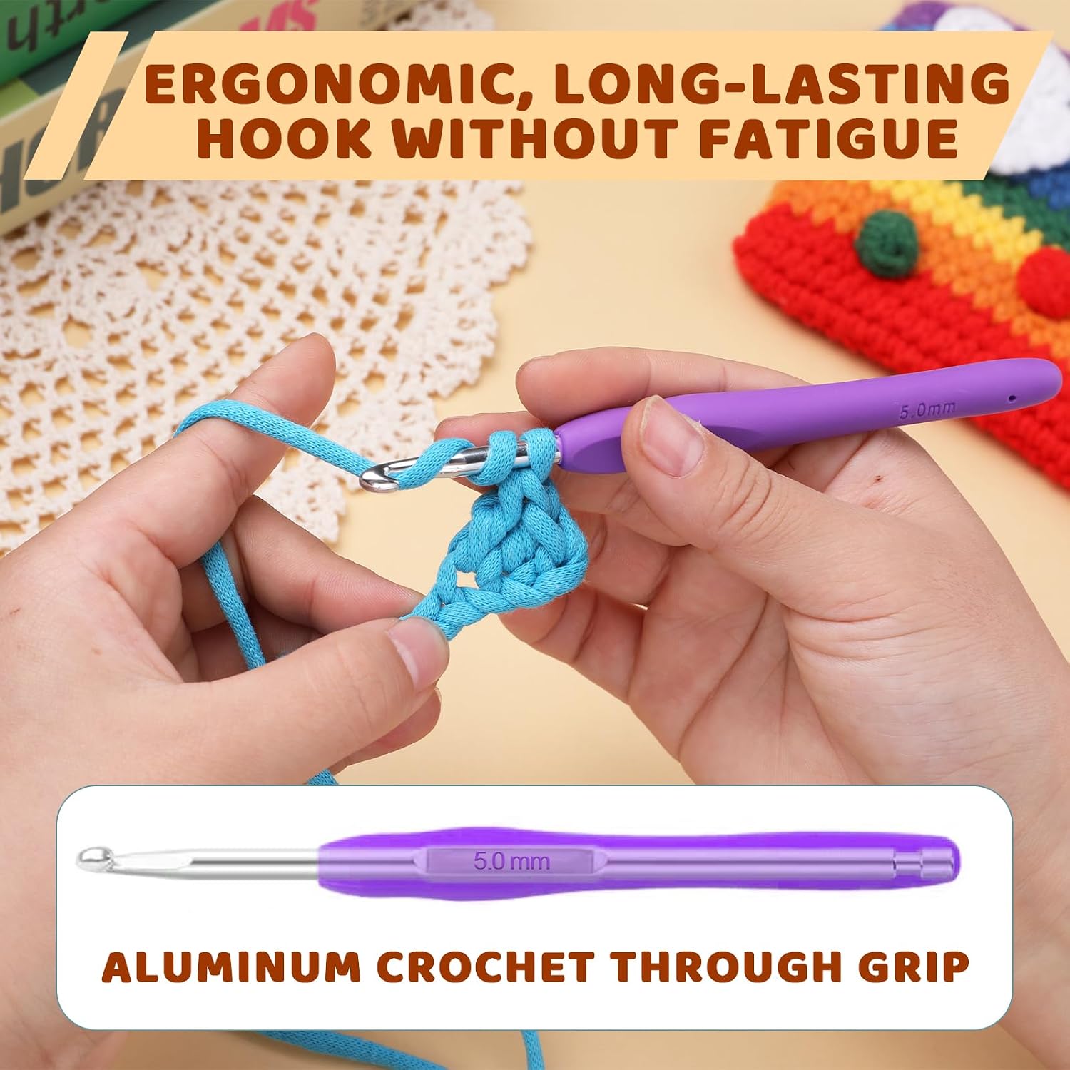 Mayboos 13 Pcs Crochet Hooks Set, 2mm(b)-10mm(n) Crochet Hooks Set | 38 Pack Ergonomic Crochet Hooks Set, Croc - view 4