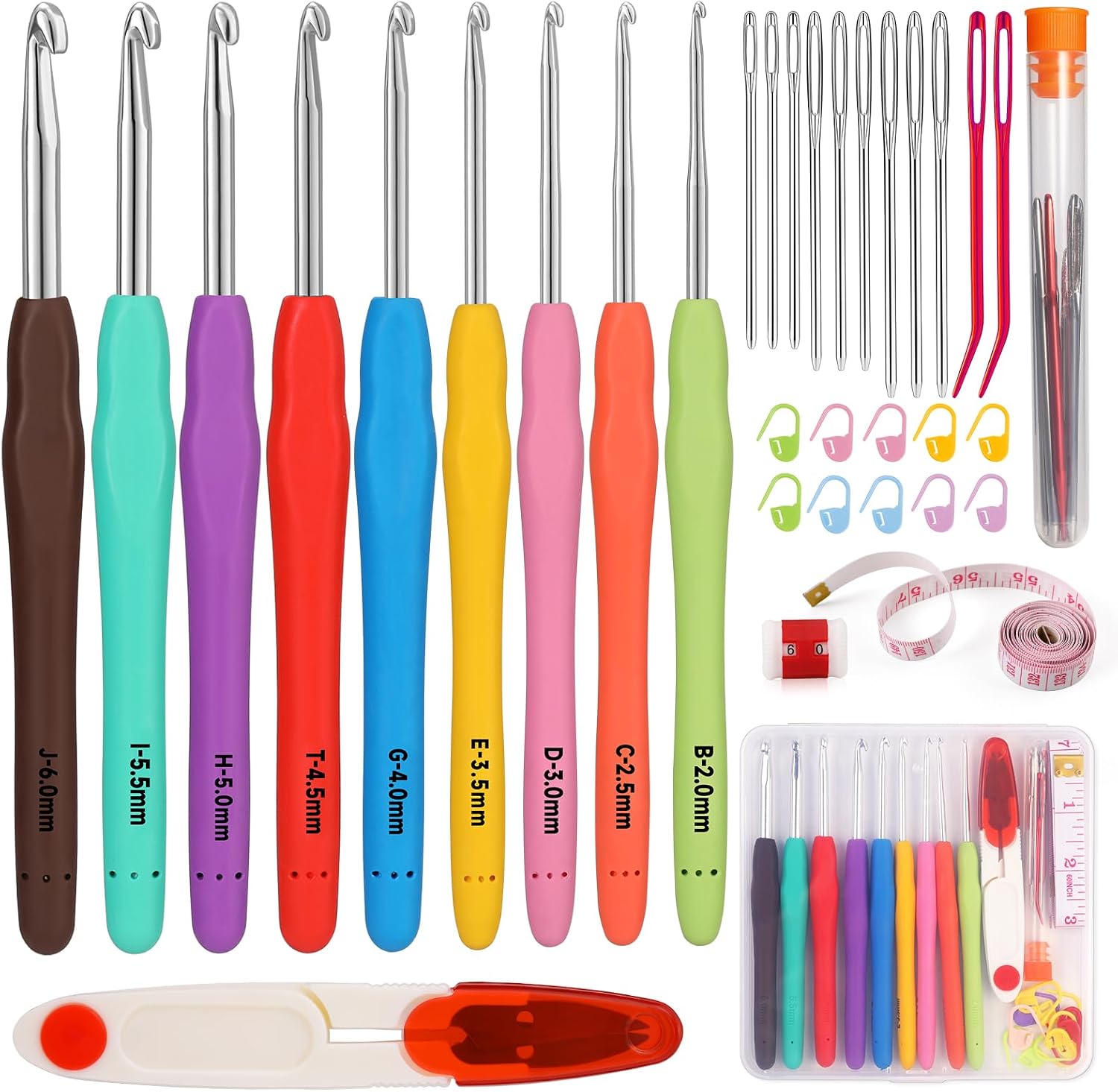 Mayboos 13 Pcs Crochet Hooks Set, 2mm(b)-10mm(n) Crochet Hooks Set | 38 Pack Ergonomic Crochet Hooks Set, Croc - view 10