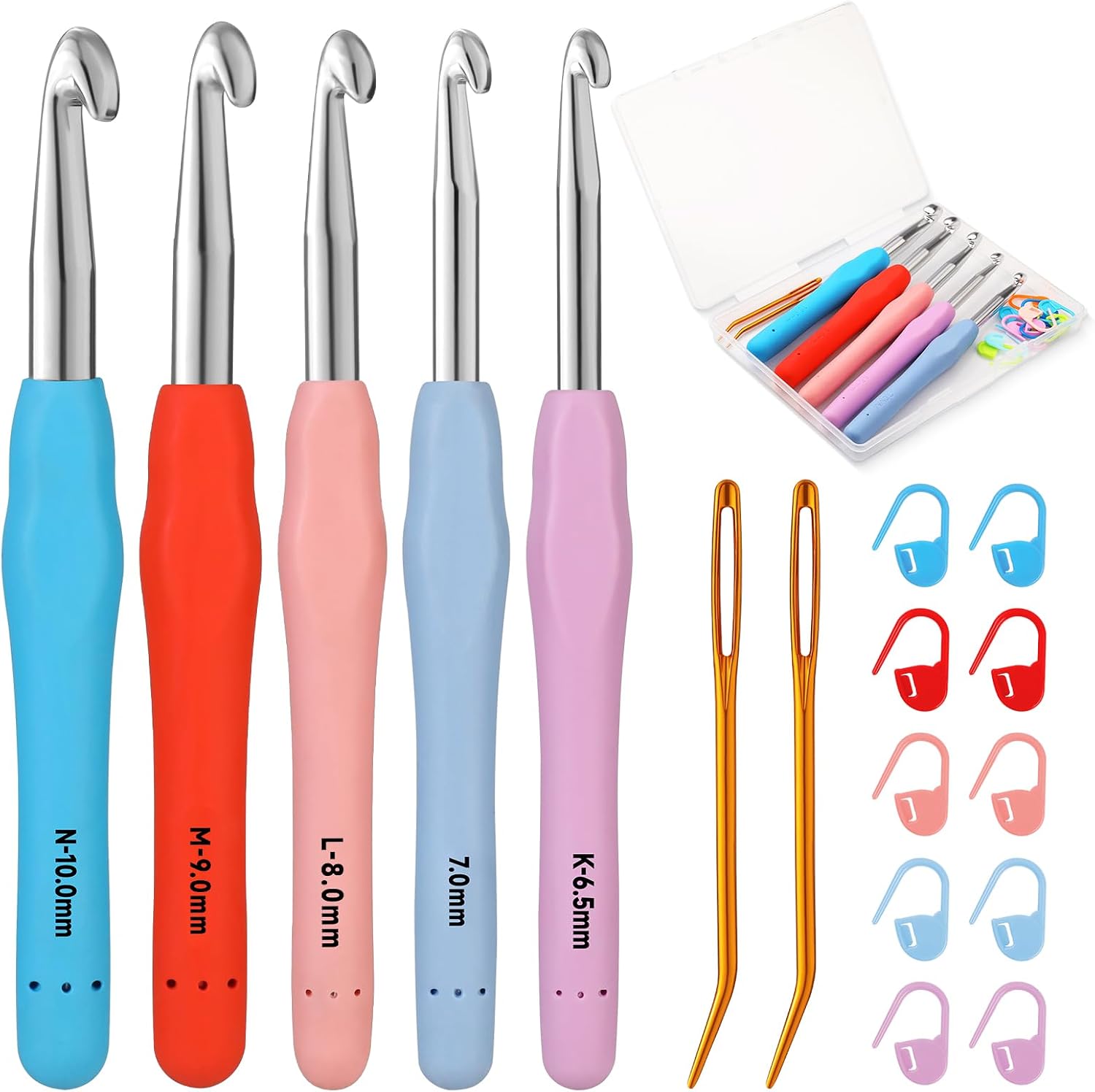 Mayboos 13 Pcs Crochet Hooks Set, 2mm(b)-10mm(n) Crochet Hooks Set | 38 Pack Ergonomic Crochet Hooks Set, Croc - view 7
