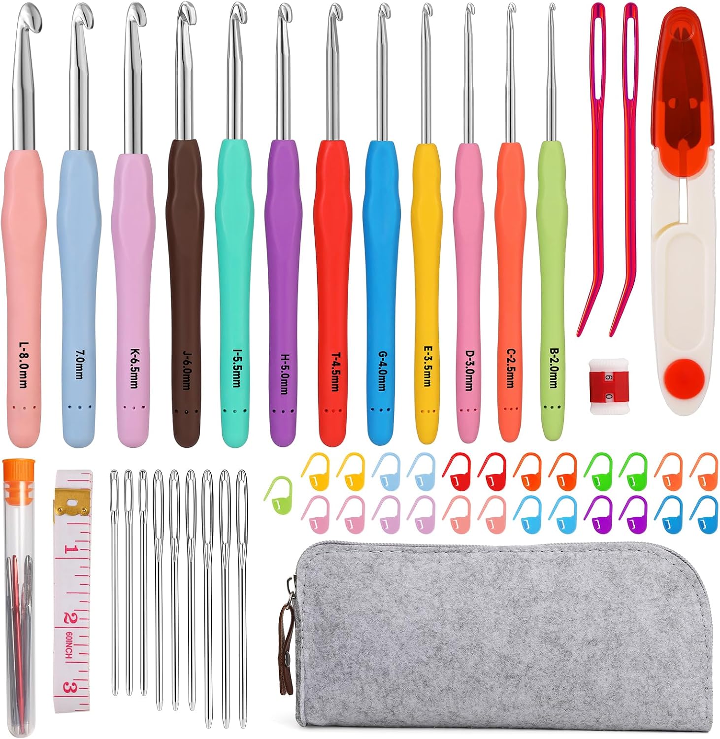 Mayboos 13 Pcs Crochet Hooks Set, 2mm(b)-10mm(n) Crochet Hooks Set | 38 Pack Ergonomic Crochet Hooks Set, Croc - view 9