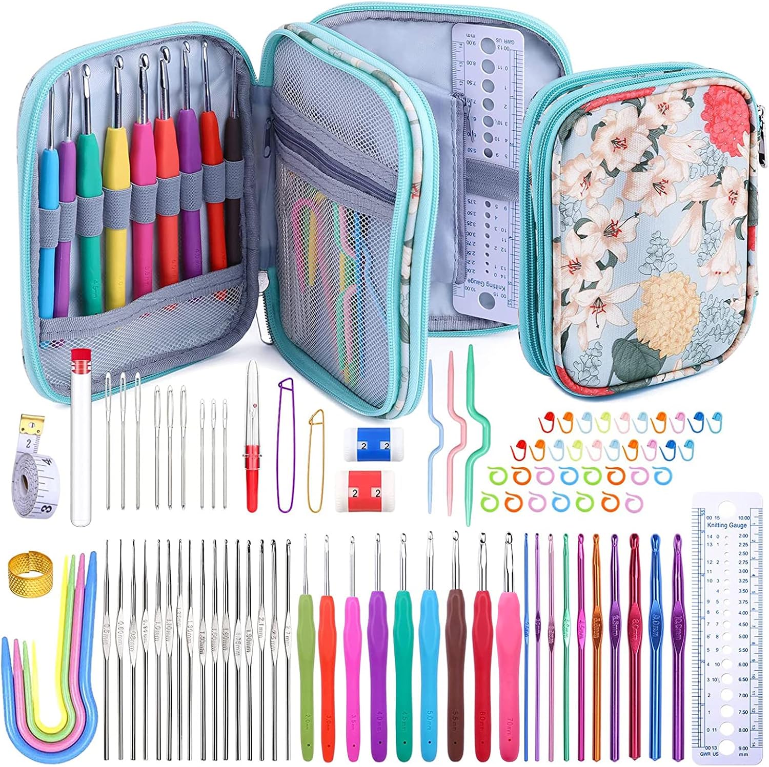 Mayboos 96 Pack Crochet Hooks Set, Ergonomic Crochet Hooks Weave Yarn Kits | with Storage Case and Crochet Nee