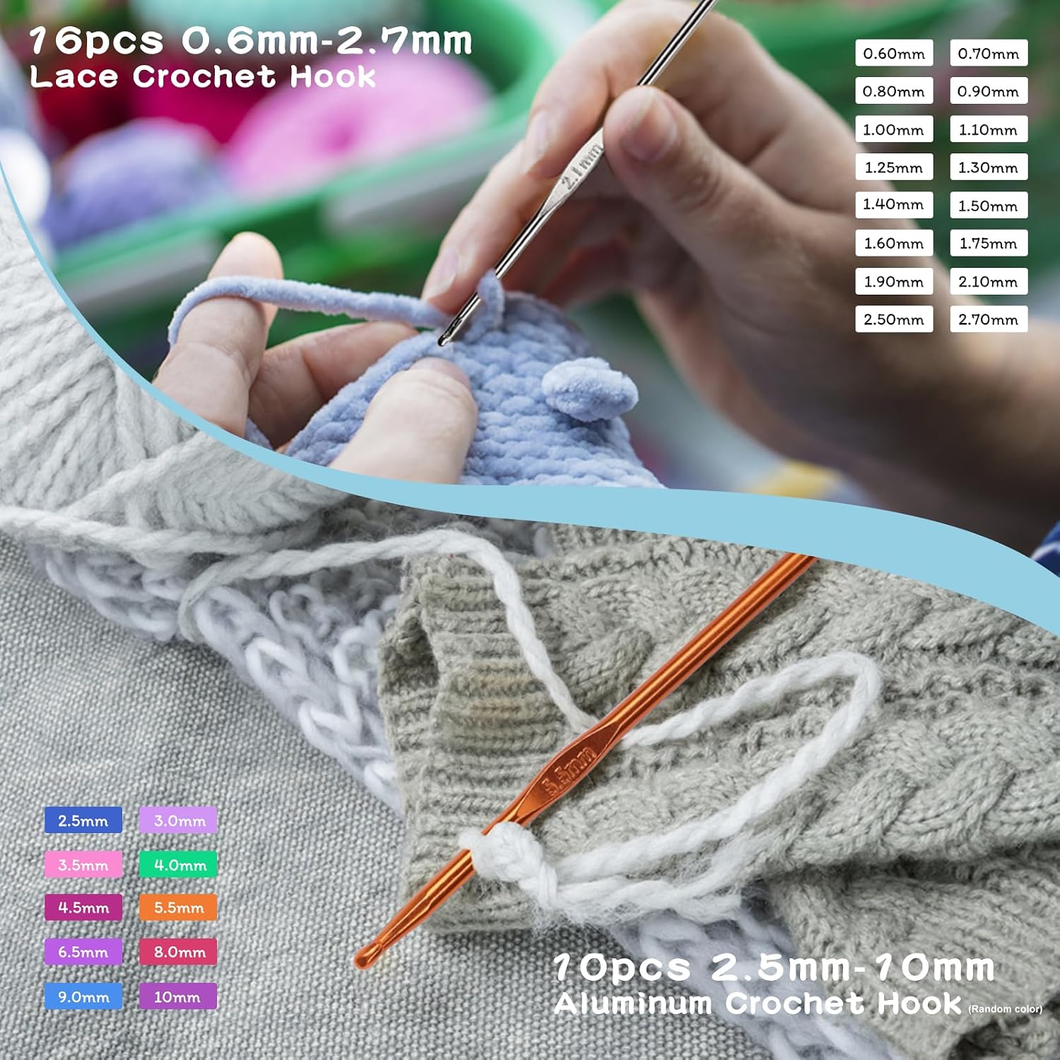 Mayboos 96 Pack Crochet Hooks Set, Ergonomic Crochet Hooks Weave Yarn Kits | with Storage Case and Crochet Nee - view 5