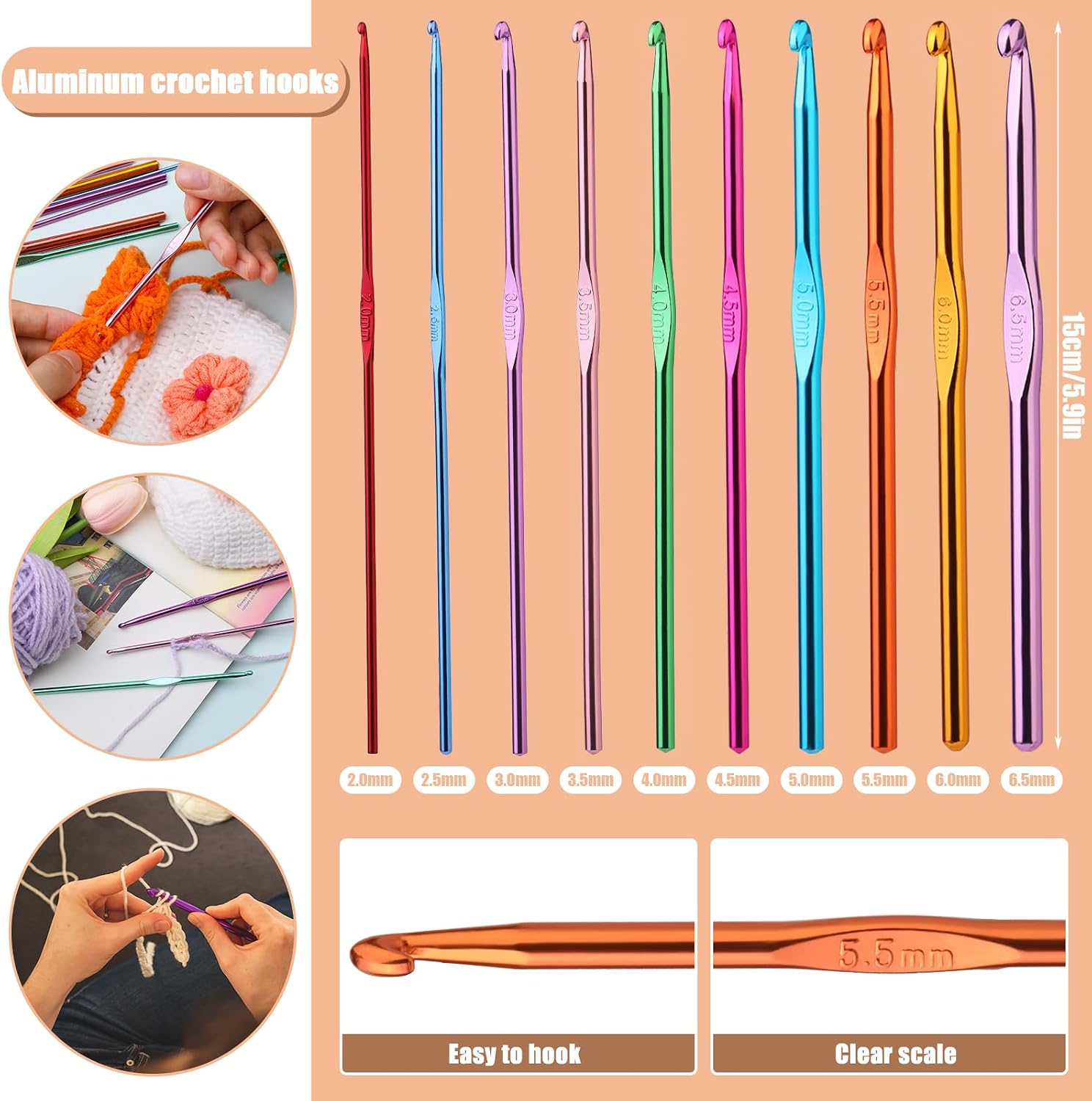 UzecPk 96 Pcs Crochet Hooks Kit, Medal Crochet Hooks Crochet Needles | Crochet Hooks Set with Storage Bag, Sti - view 3