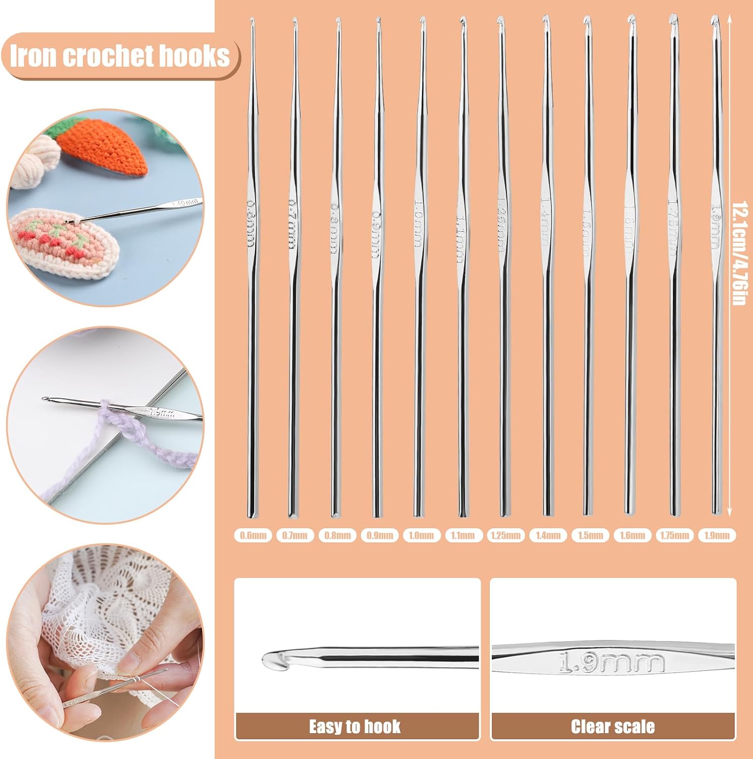 UzecPk 96 Pcs Crochet Hooks Kit, Medal Crochet Hooks Crochet Needles | Crochet Hooks Set with Storage Bag, Sti - view 4