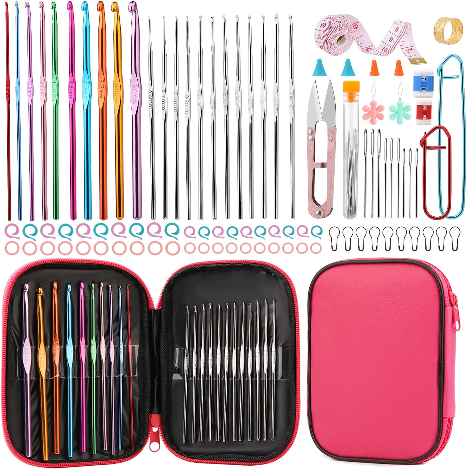 UzecPk 96 Pcs Crochet Hooks Kit, Medal Crochet Hooks Crochet Needles | Crochet Hooks Set with Storage Bag, Sti