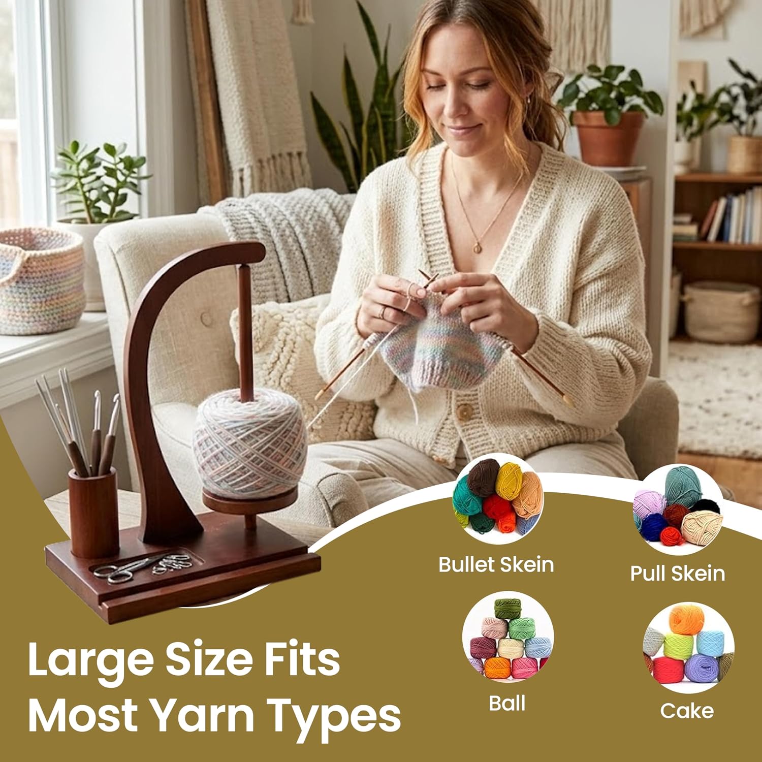 Yarn Holder for Crocheting and Knitting, High Strength Rotating Magnet, Wooden Crochet Yarn Spinner, Mobile Ho - view 5