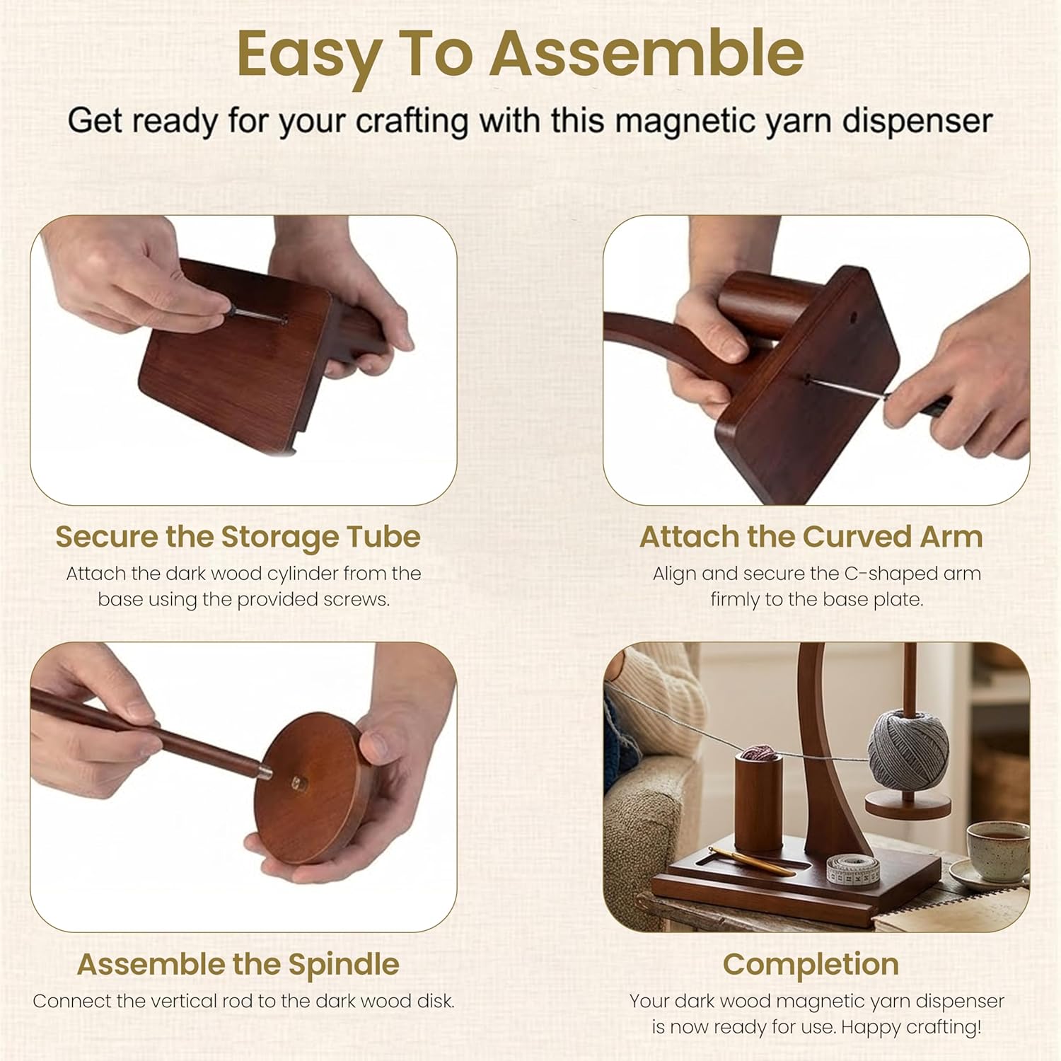 Yarn Holder for Crocheting and Knitting, High Strength Rotating Magnet, Wooden Crochet Yarn Spinner, Mobile Ho - view 4