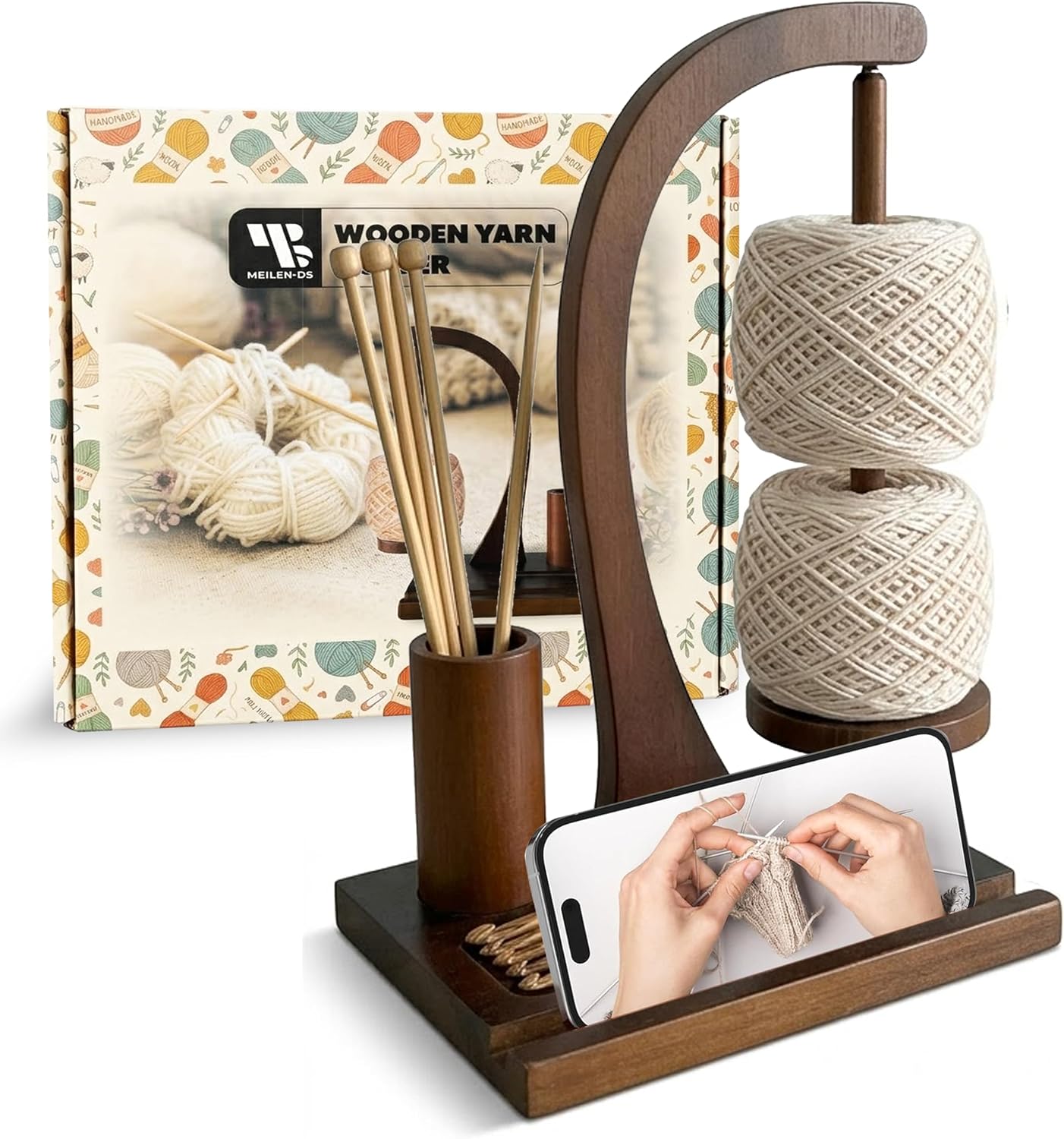 Yarn Holder for Crocheting and Knitting, High Strength Rotating Magnet, Wooden Crochet Yarn Spinner, Mobile Ho
